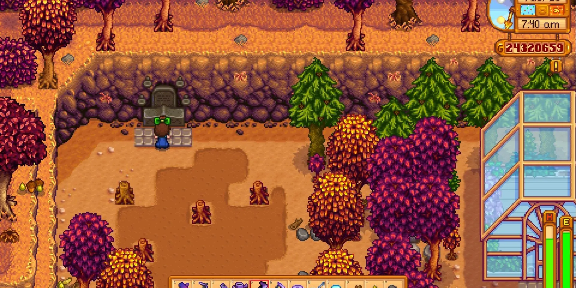 Khu vực đền thờ ông nội bị chắn bởi khúc gỗ lớn trong Stardew Valley