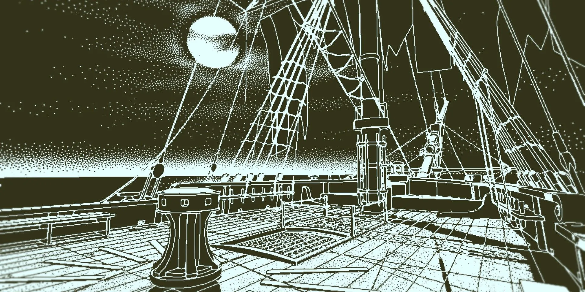 Khung cảnh boong tàu âm u trong Return of the Obra Dinn, nơi người chơi bắt đầu cuộc điều tra bí ẩn