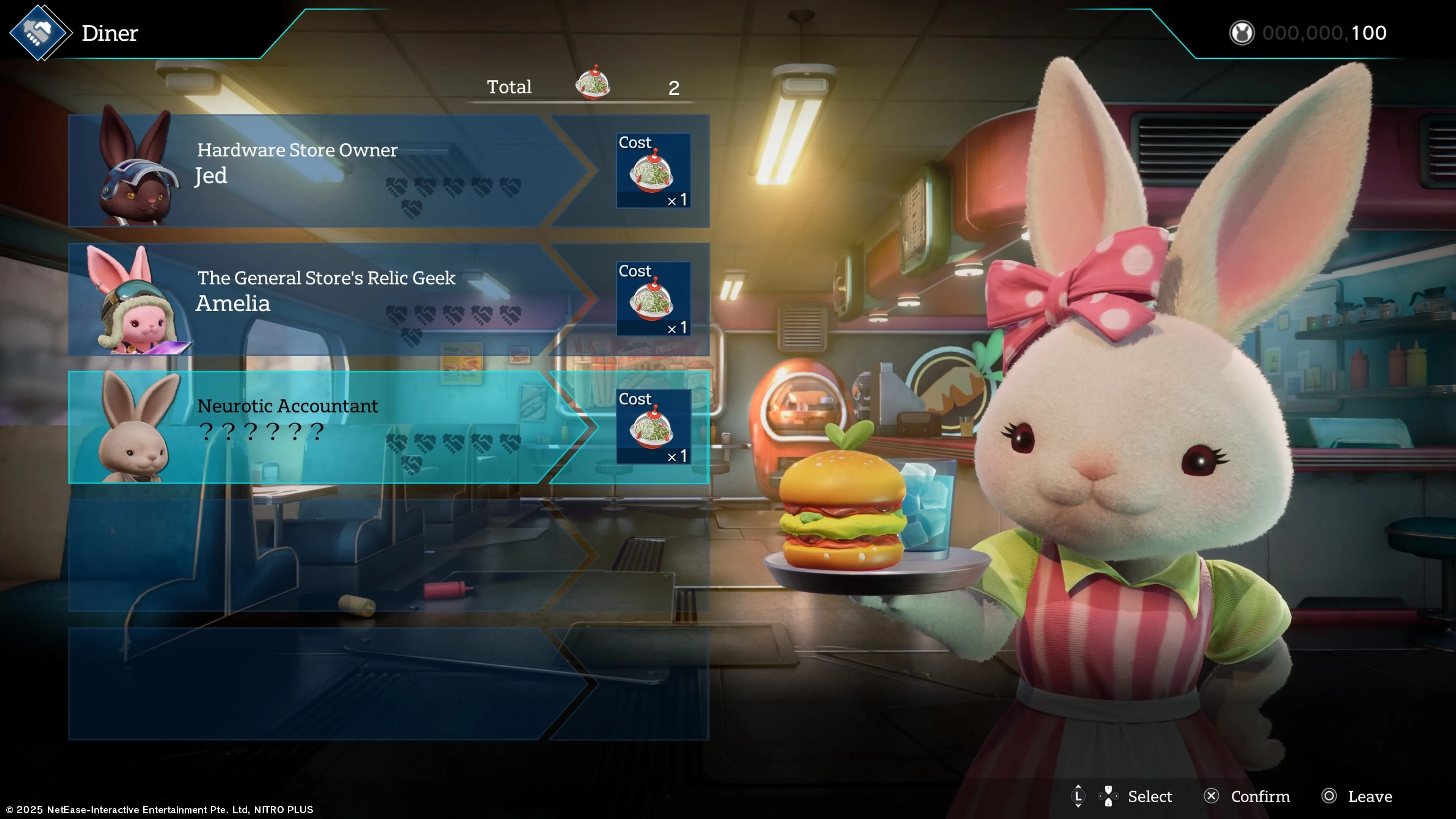 Khung cảnh quán ăn đông đúc trong Rusty Rabbit nơi người chơi có thể tương tác