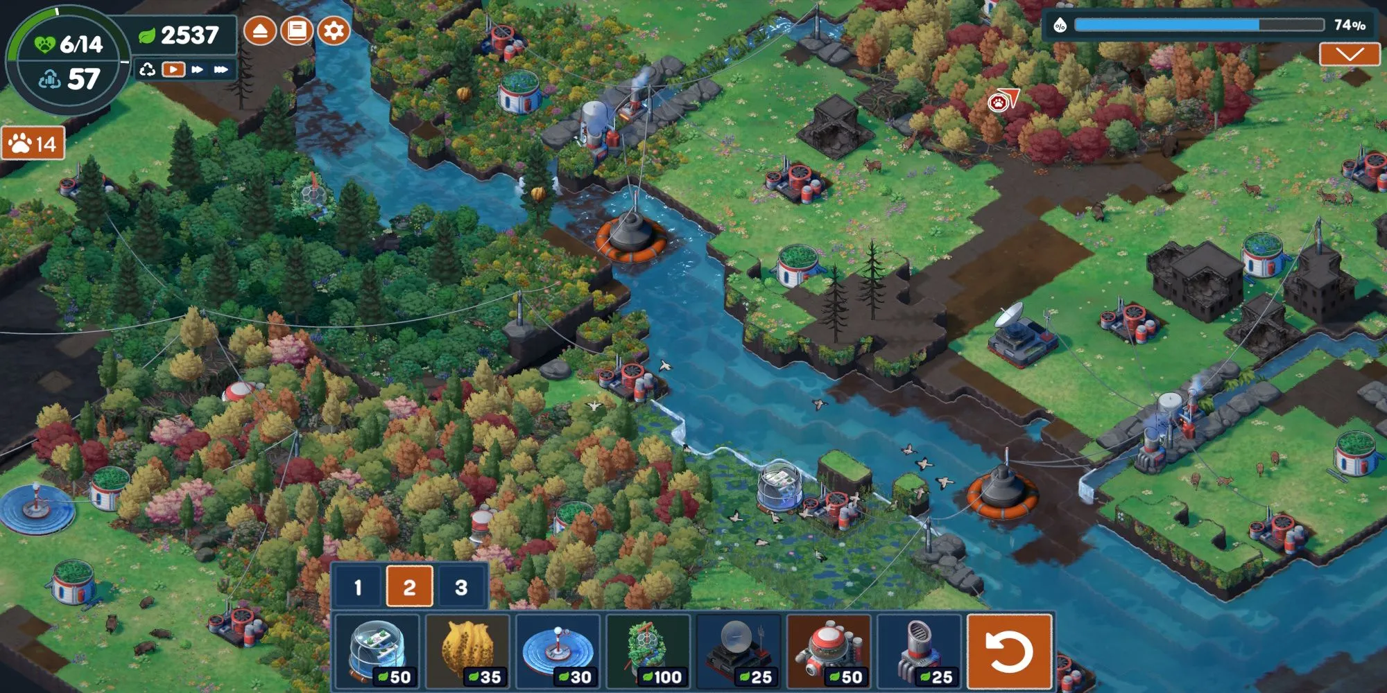 Khung cảnh thiên nhiên đang được phục hồi trong game chiến thuật môi trường Terra Nil