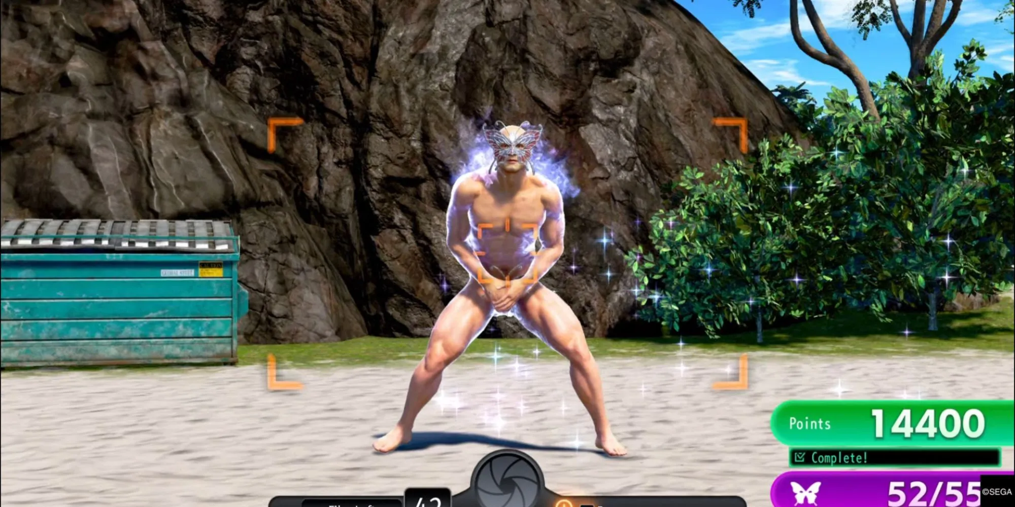 Kuroki cùng Majima trên chiếc bè trong nhiệm vụ The Sicko Snap Saga tại Đảo Crystal Papillon