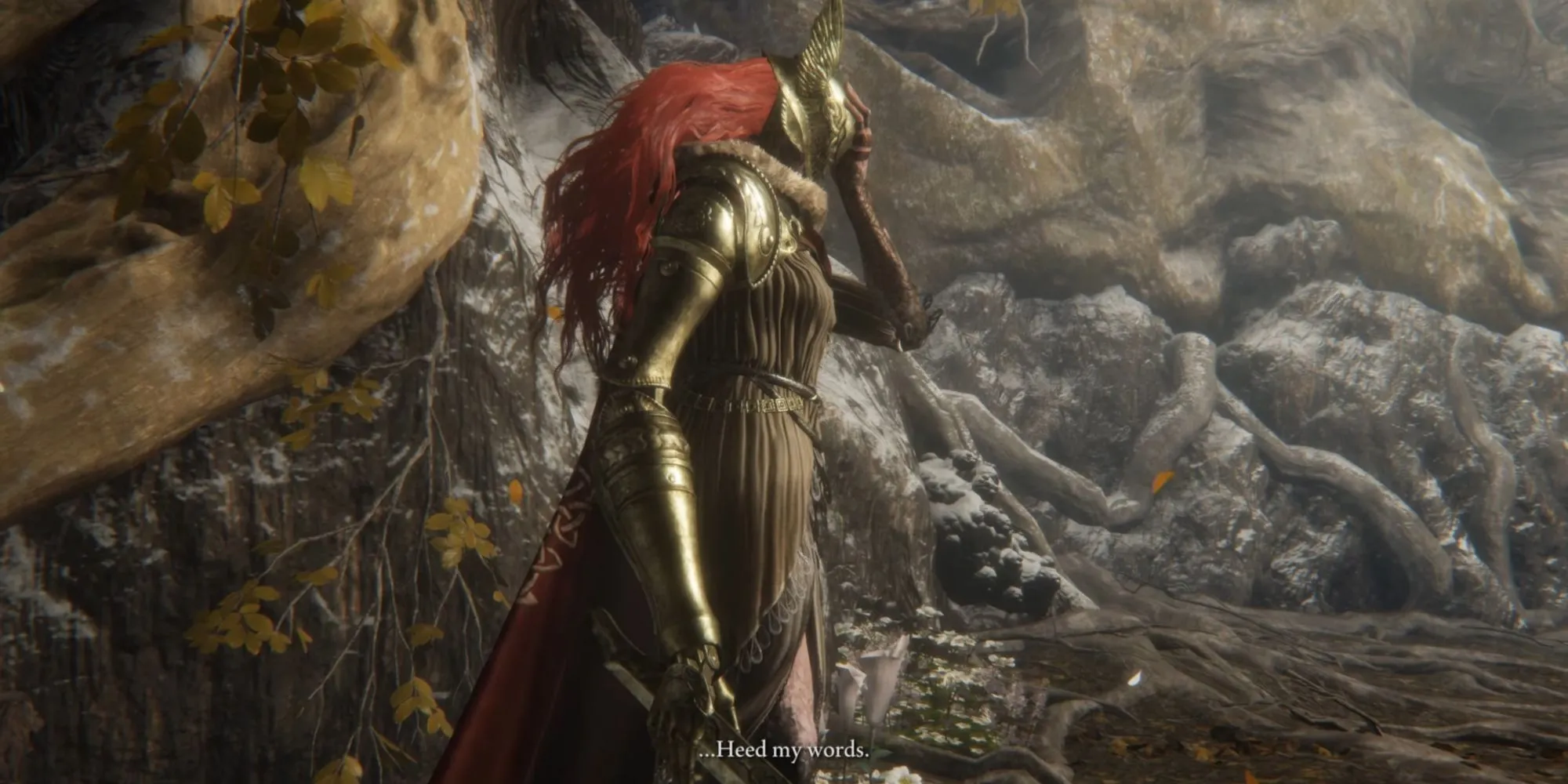 Malenia, Blade of Miquella, đang đội chiếc mũ trụ đặc trưng trong Elden Ring
