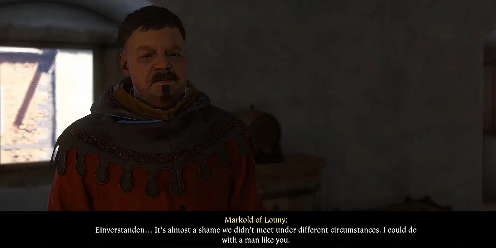 Markold thưởng điểm danh tiếng khi bạn tống tiền hắn trong Kingdom Come Deliverance 2