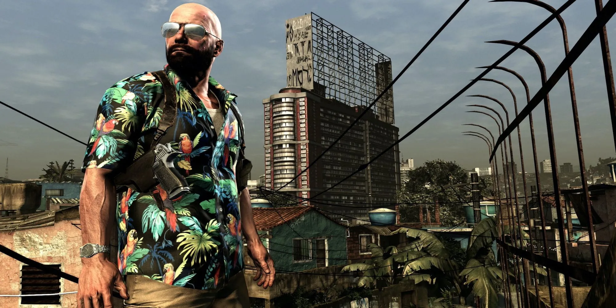 Max Payne nhìn xuống thành phố trong Max Payne 3