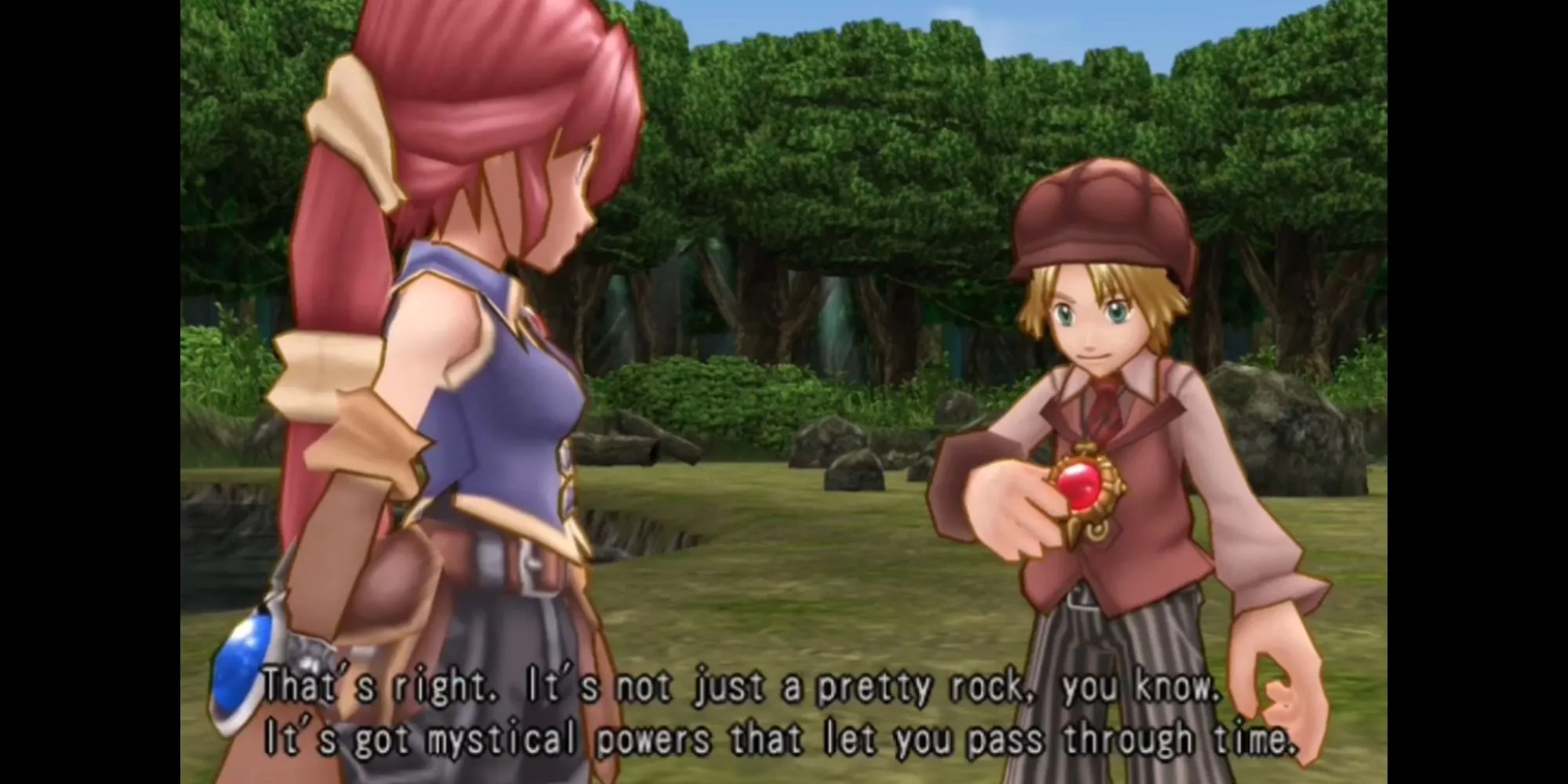 Max và Monica trong Dark Cloud 2 sử dụng đá Atlamilia để du hành thời gian xây dựng lại làng mạc