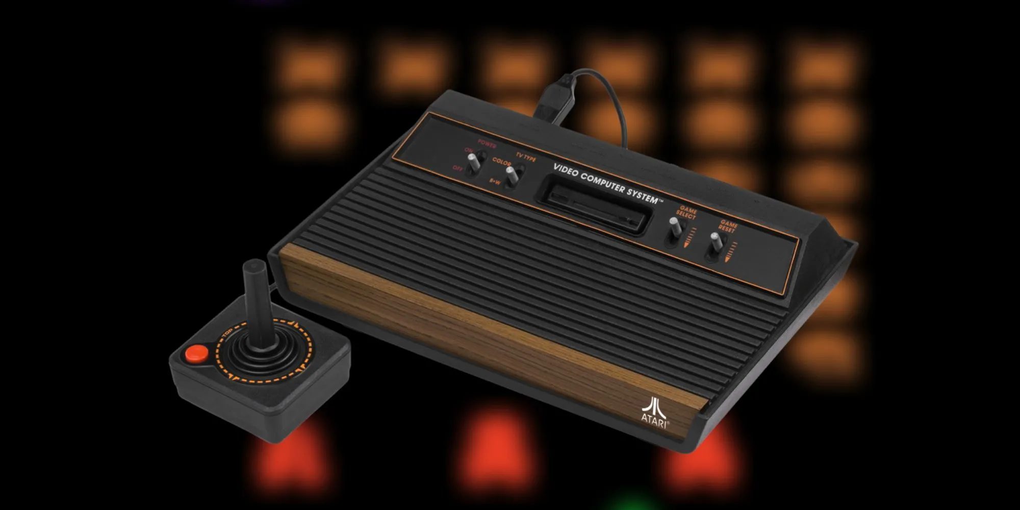 Máy chơi game Atari 2600 cổ điển với cần điều khiển joystick đặc trưng
