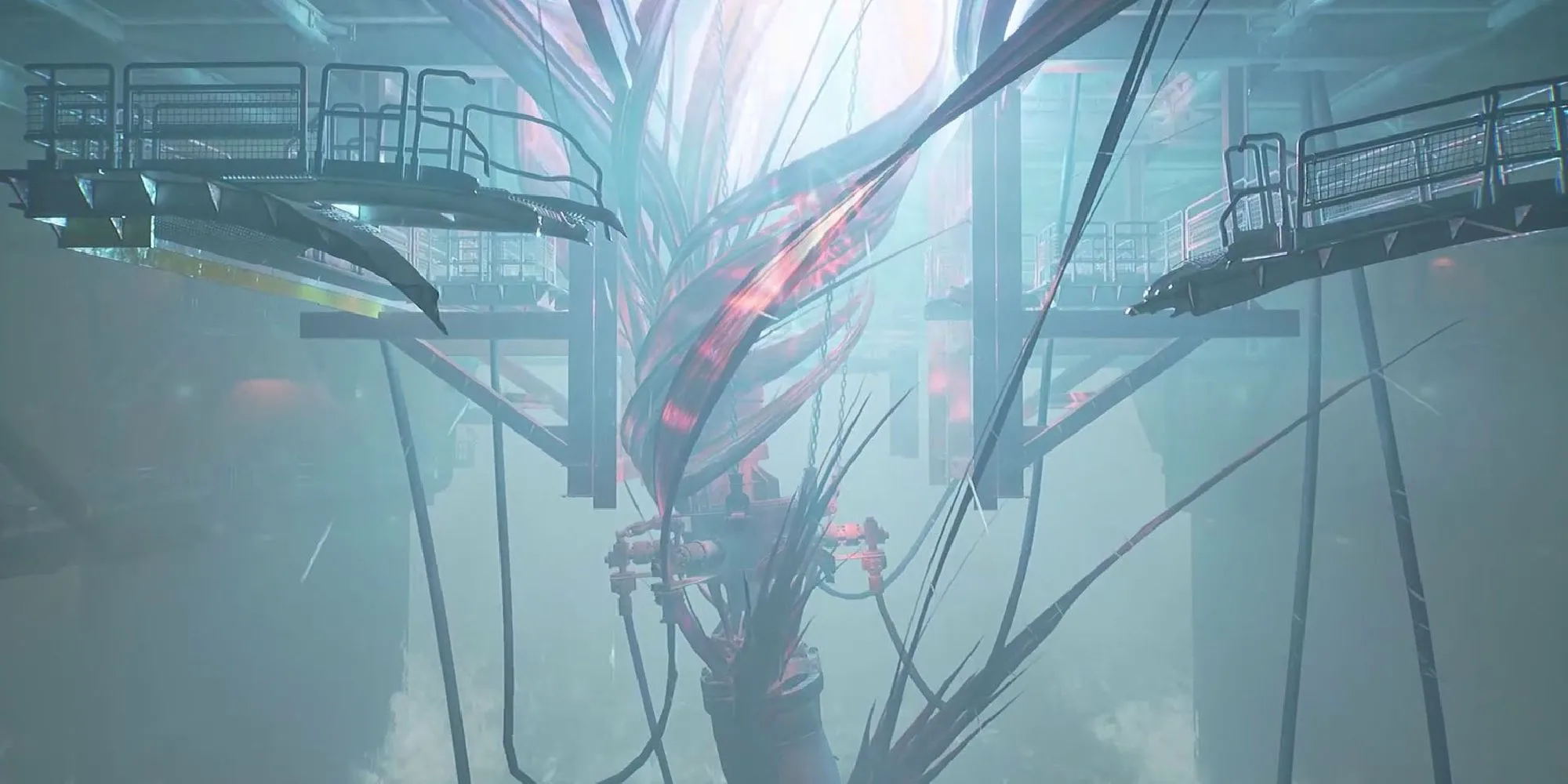 Một ảnh chụp màn hình gameplay của Still Wakes The Deep cho thấy không gian ngột ngạt trên giàn khoan