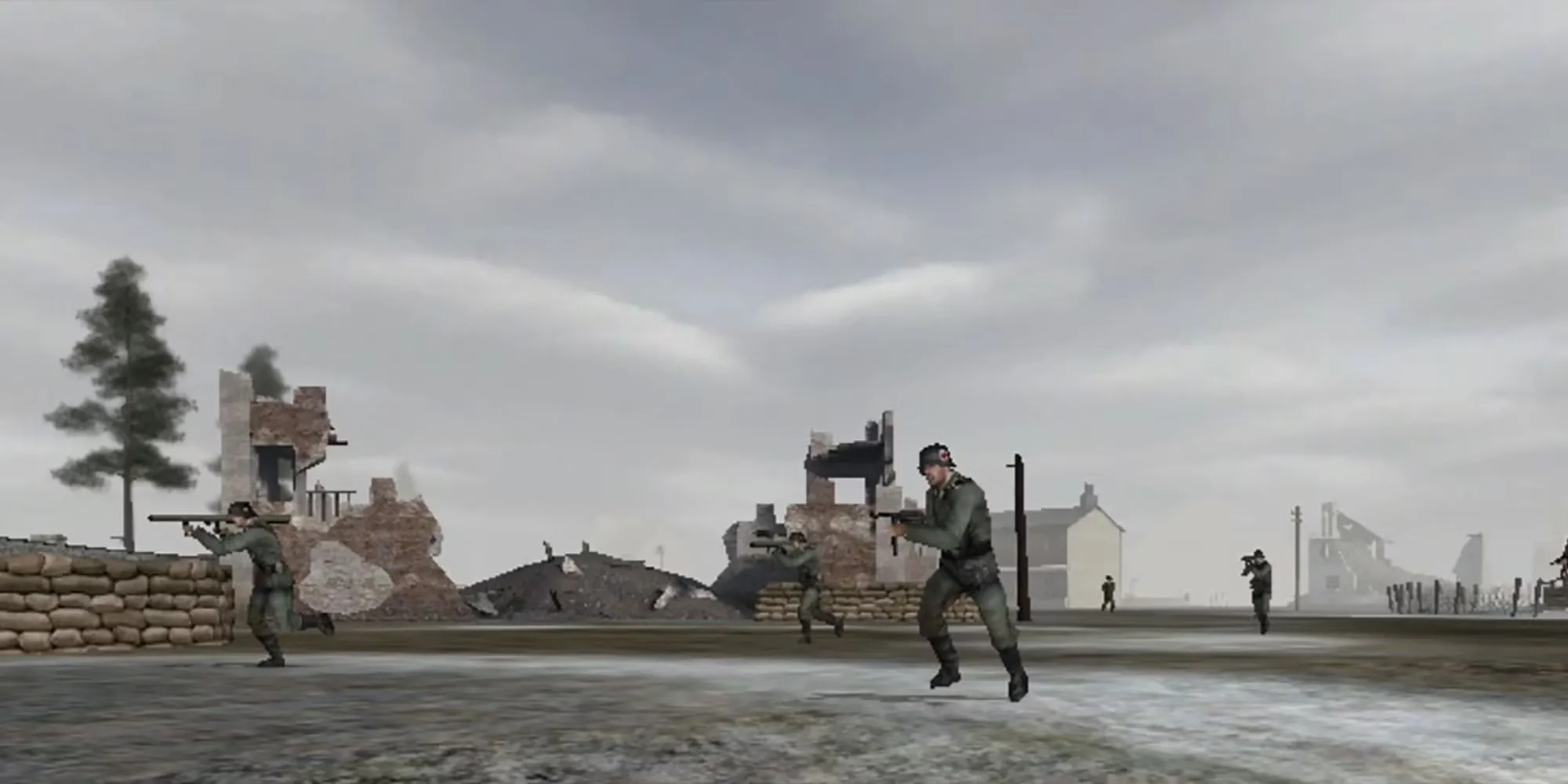 Một cảnh chiến đấu quy mô lớn trong Battlefield 1942 với xe tăng và máy bay