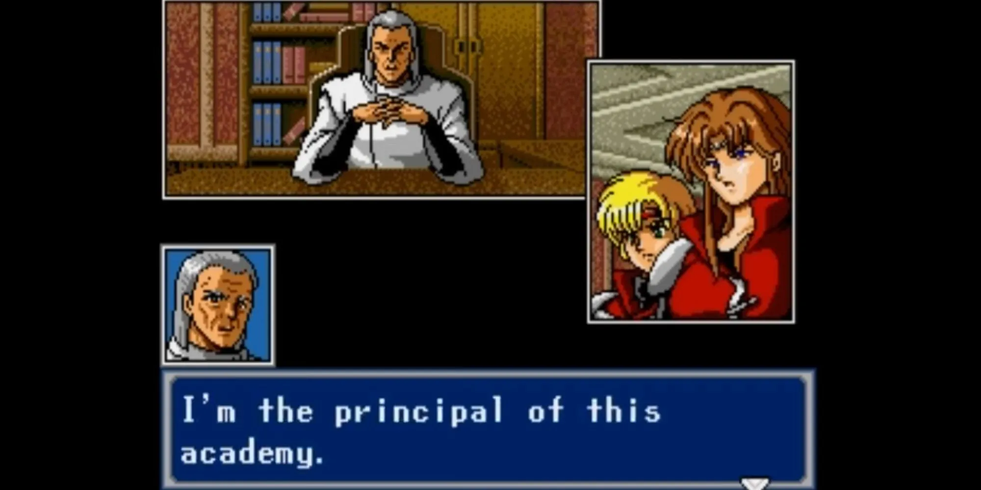 Một cảnh cutscene theo phong cách manga trong Phantasy Star IV, thể hiện biểu cảm nhân vật và diễn biến câu chuyện.