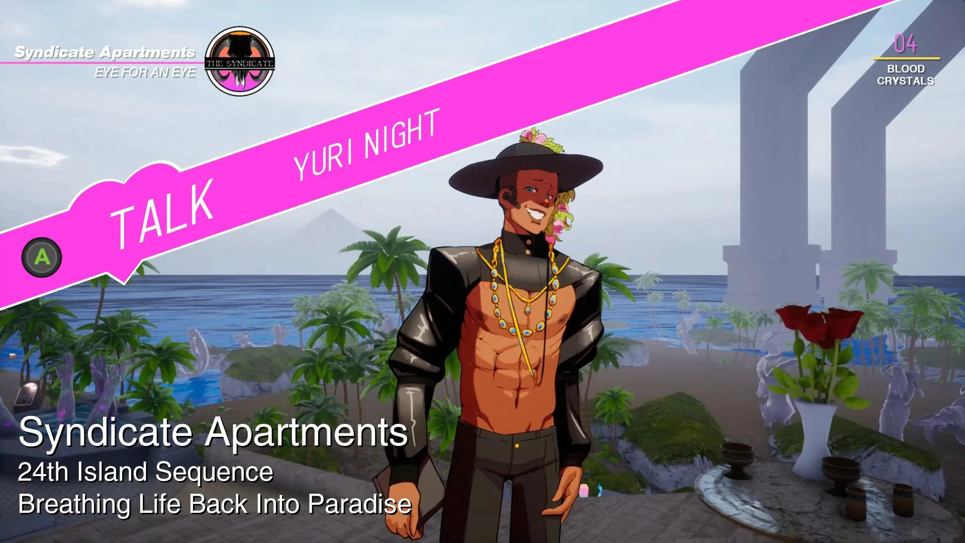 Một cảnh quan đầy màu sắc và kiến trúc độc đáo trong game trinh thám Paradise Killer