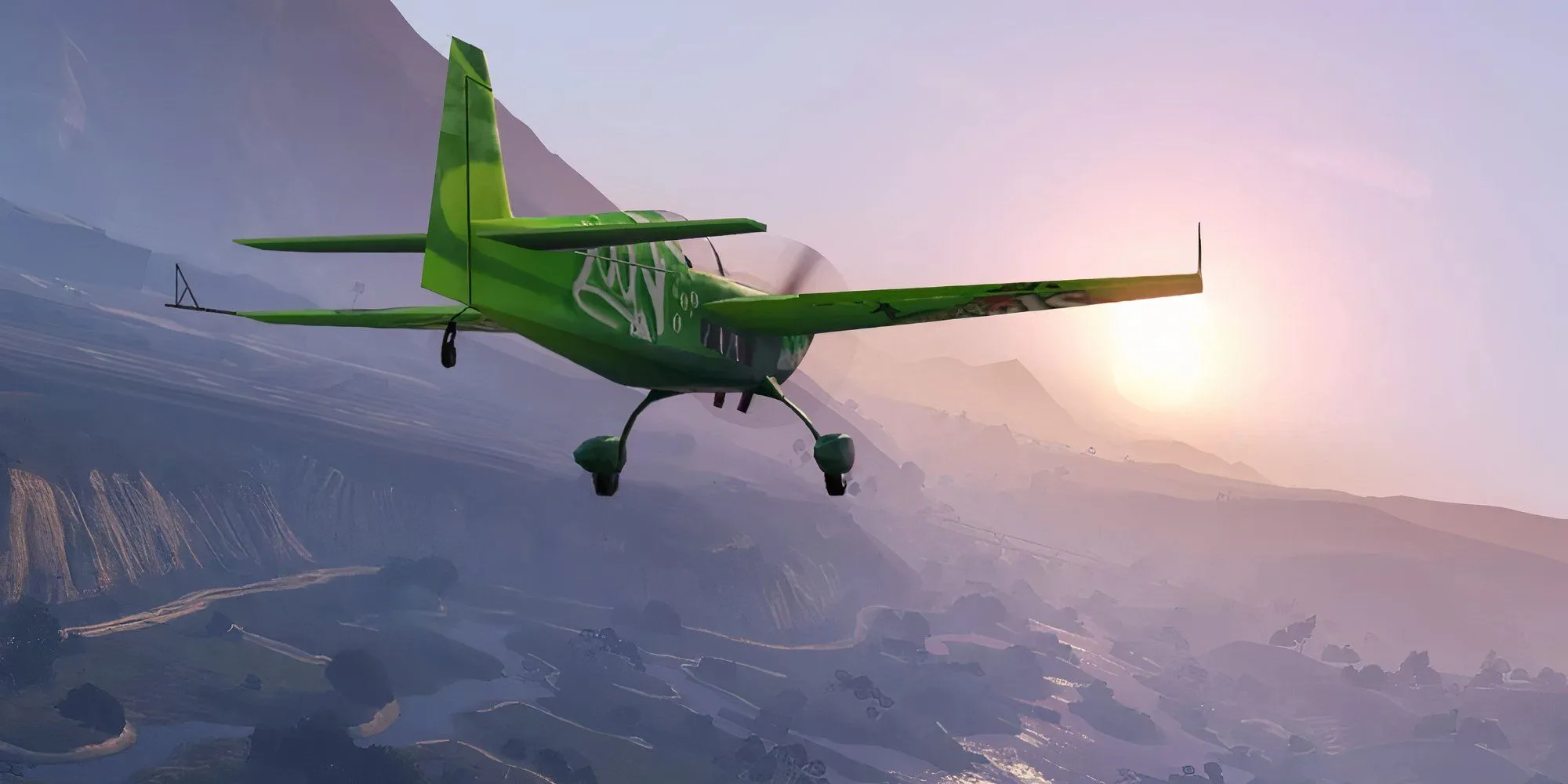 Một chiếc máy bay đang bay lượn trên bầu trời Grand Theft Auto 5.