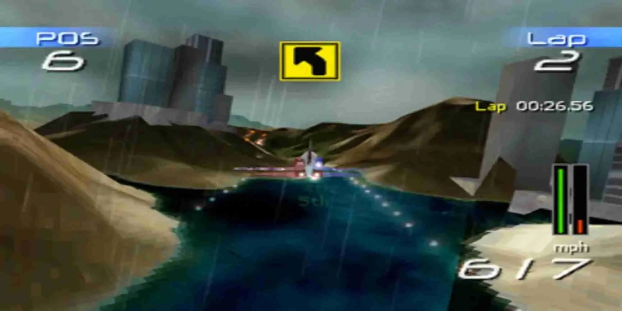 Một chiếc máy bay phản lực đang đua qua các cổng năng lượng trên bầu trời trong game N.GEN Racing