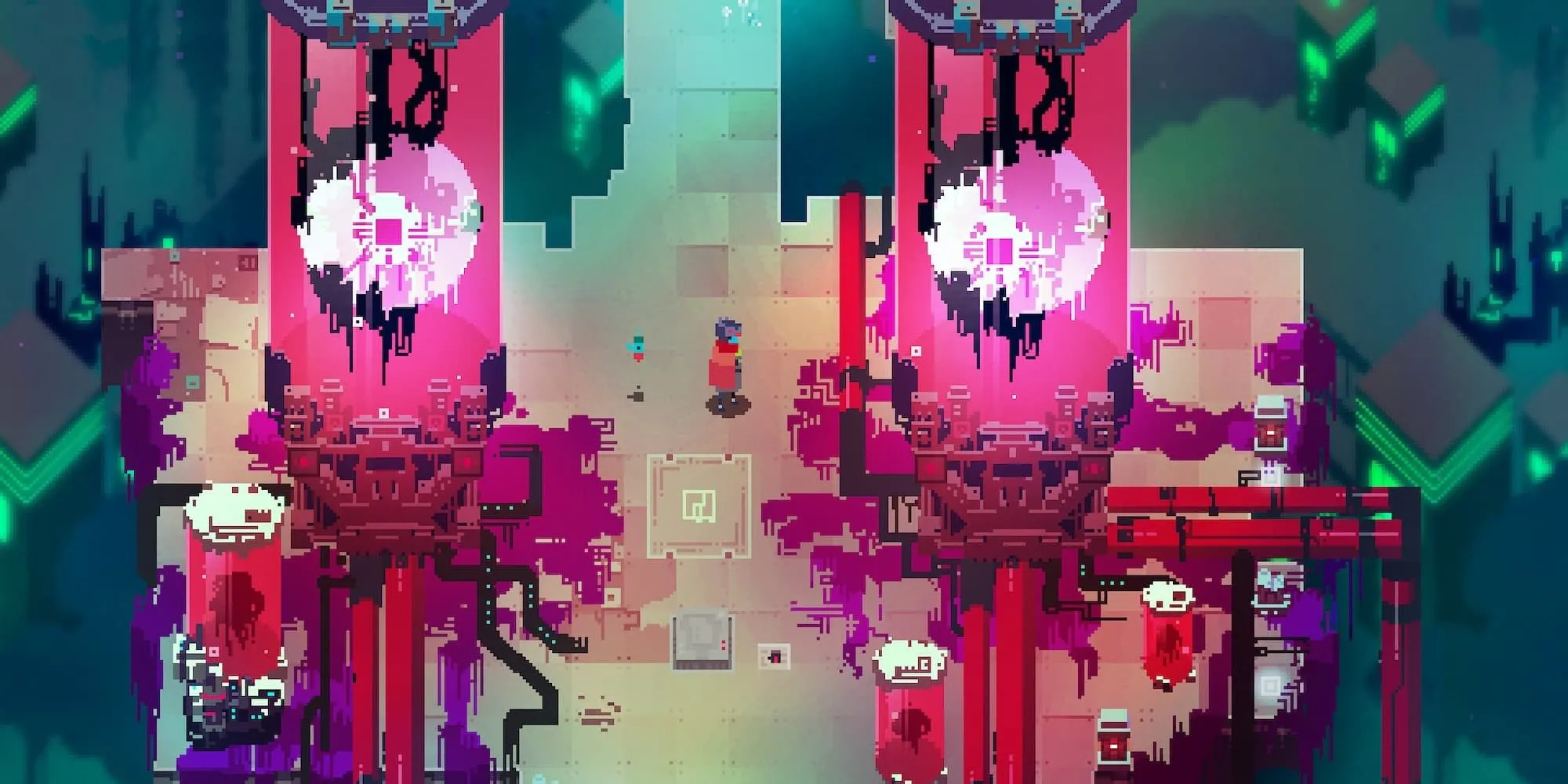 Một khu vực độc đáo trong thế giới của Hyper Light Drifter, có nền tảng lơ lửng và kiến trúc cổ