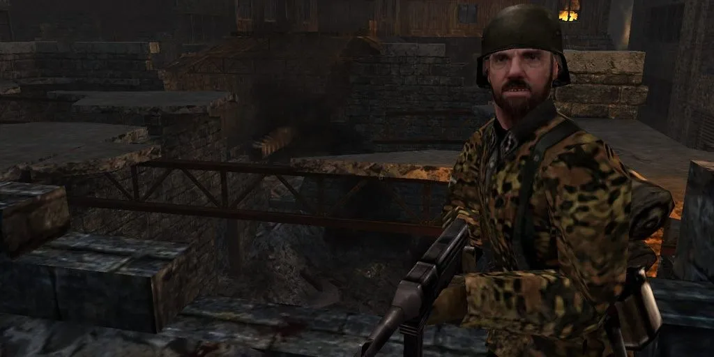 Một người lính Đồng Minh trong Return to Castle Wolfenstein đầy kịch tính