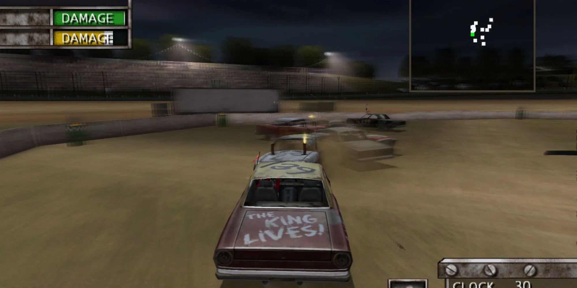Một nhóm xe đua hỗn loạn đâm nhau trong đấu trường của Test Drive: Eve of Destruction.