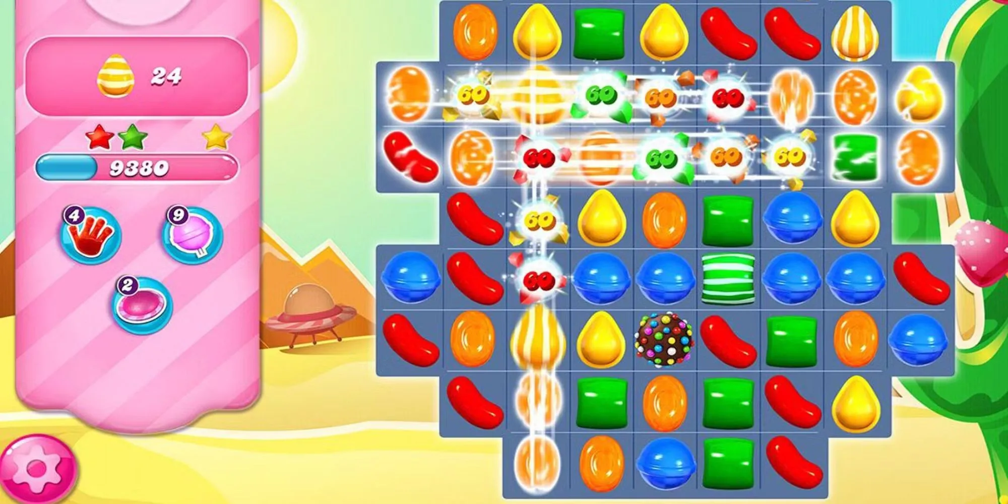 Một nước đi đặc biệt trong game Candy Crush Saga với nhiều hiệu ứng nổ kẹo