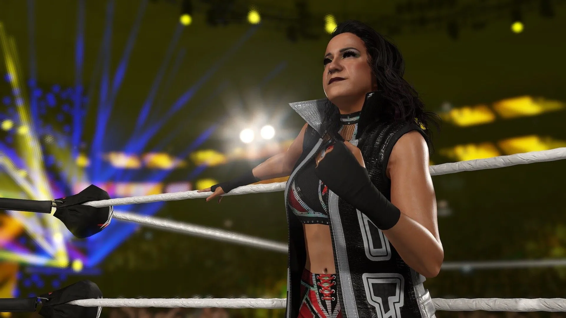 Một pha hành động kịch tính trên võ đài WWE 2K25, nơi các lỗi gameplay đã được khắc phục.