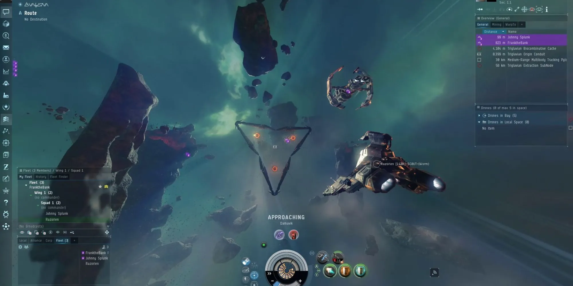 Một phi thuyền đang di chuyển trong không gian của EVE Online