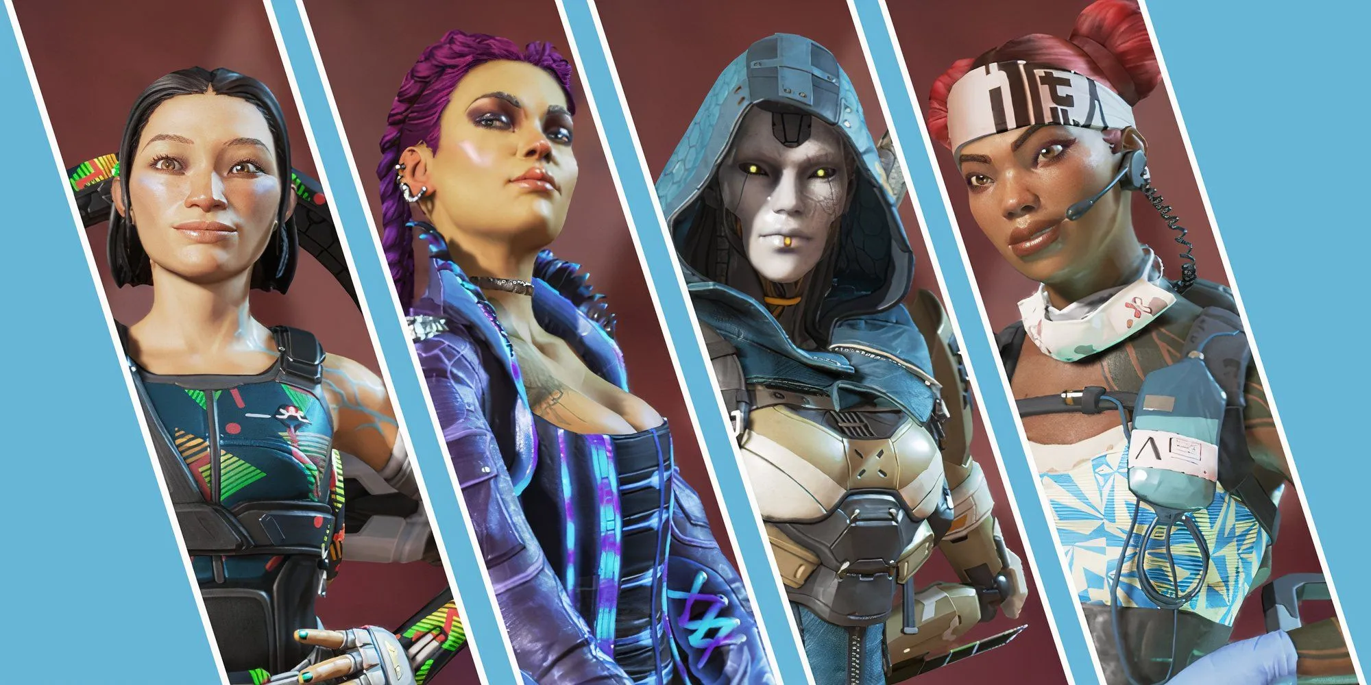Một số Legend phổ biến trong Apex Legends như Conduit, Loba, Ash và Lifeline.