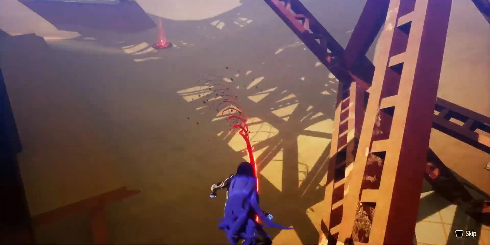 Nahobino lướt trên Magatsu Rail trong Shin Megami Tensei V: Vengeance, một cách di chuyển tốc độ cao và đầy phong cách
