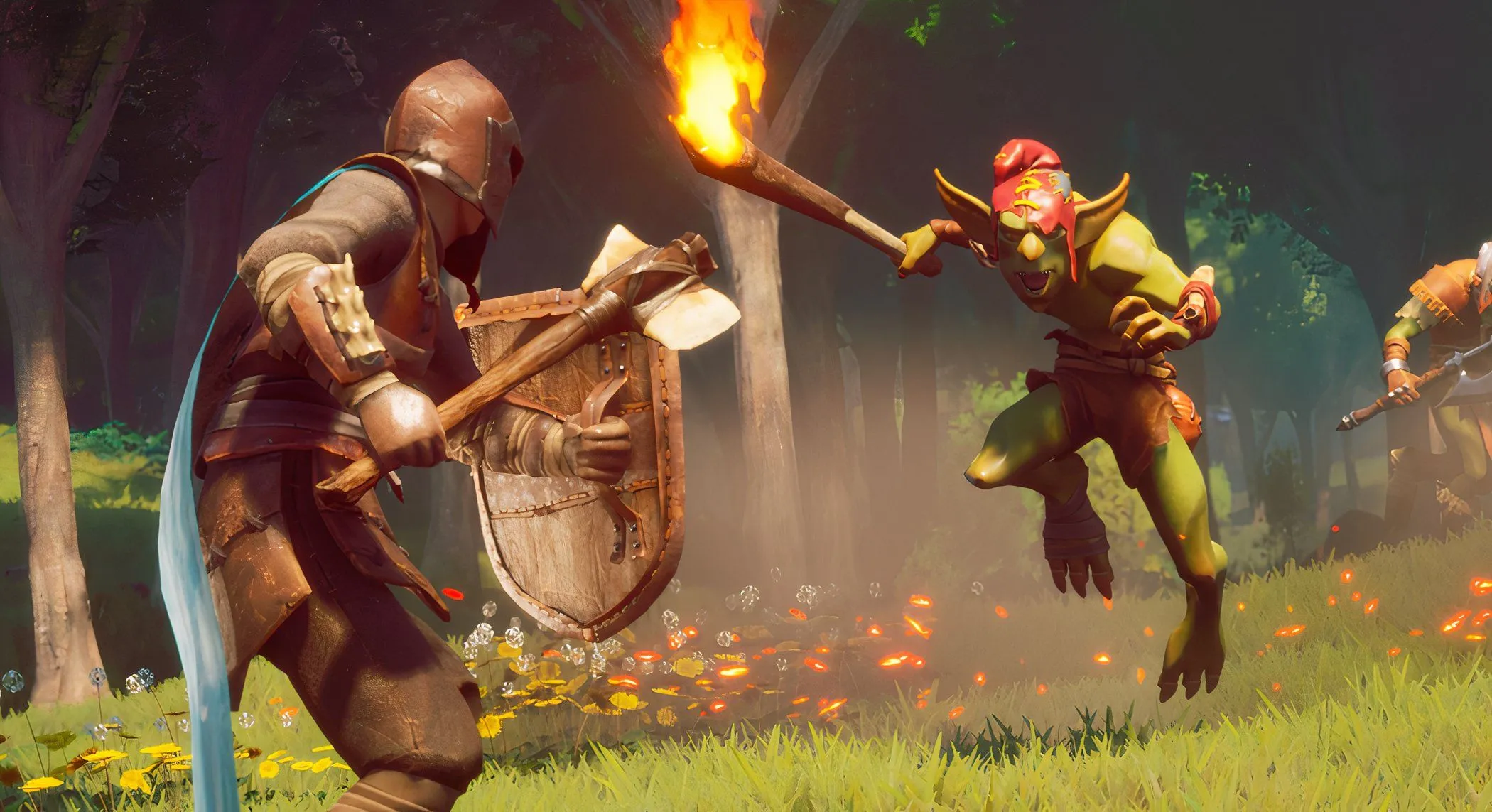 Người chơi RuneScape: Dragonwilds chiến đấu với goblin trong game