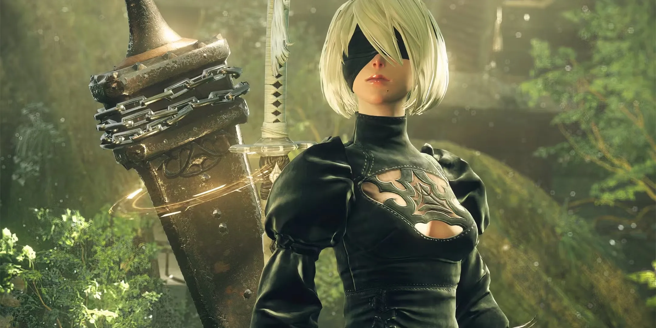 Nhân vật 2B trong NieR: Automata với thanh kiếm đặc trưng và vẻ ngoài lạnh lùng