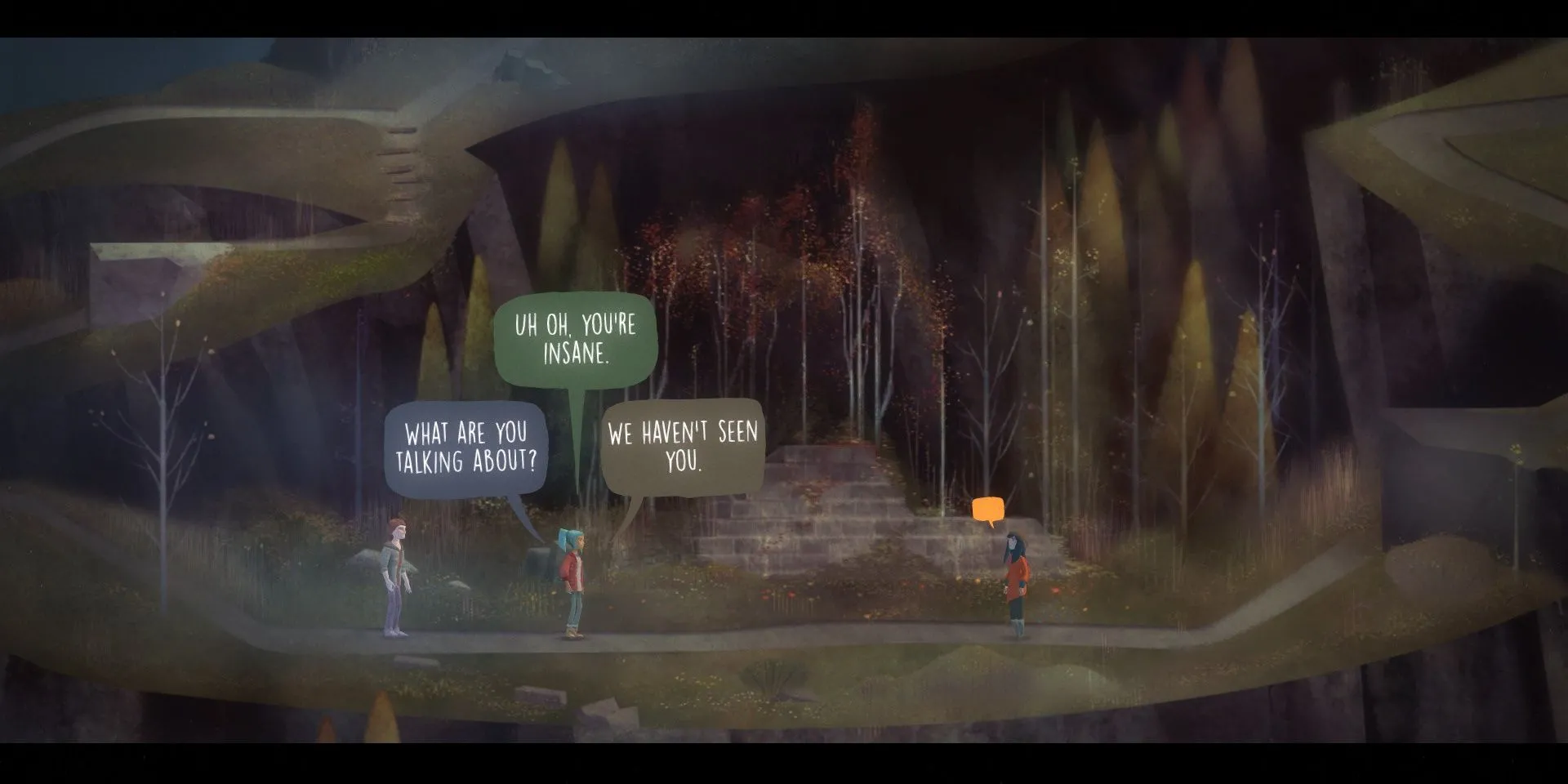 Nhân vật Alex đang lựa chọn hội thoại trong game Oxenfree hé lộ nhiều tình tiết quan trọng