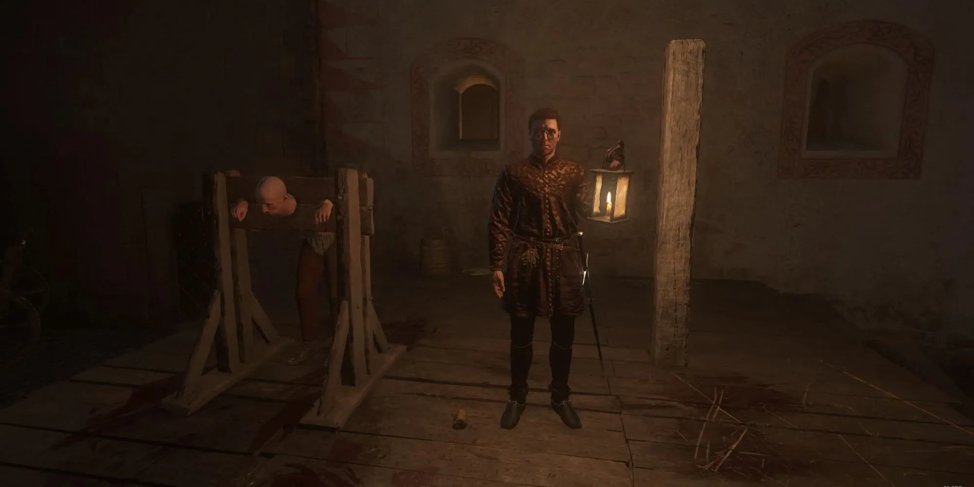 Nhân vật cầm đèn lồng chiếu sáng trong bóng tối với mod Equippable Lamp cho Kingdom Come Deliverance 2 của Domagojevich