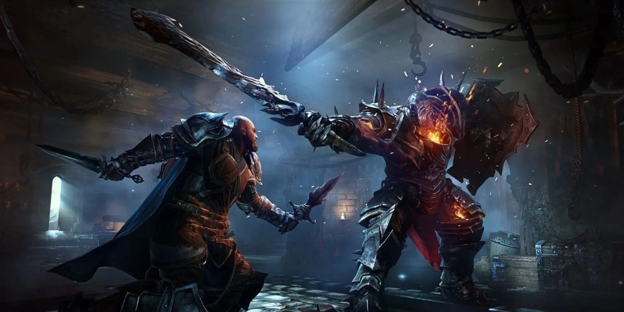 Nhân vật chính chiến đấu trong Lords of the Fallen 2014, thể hiện cơ chế combat