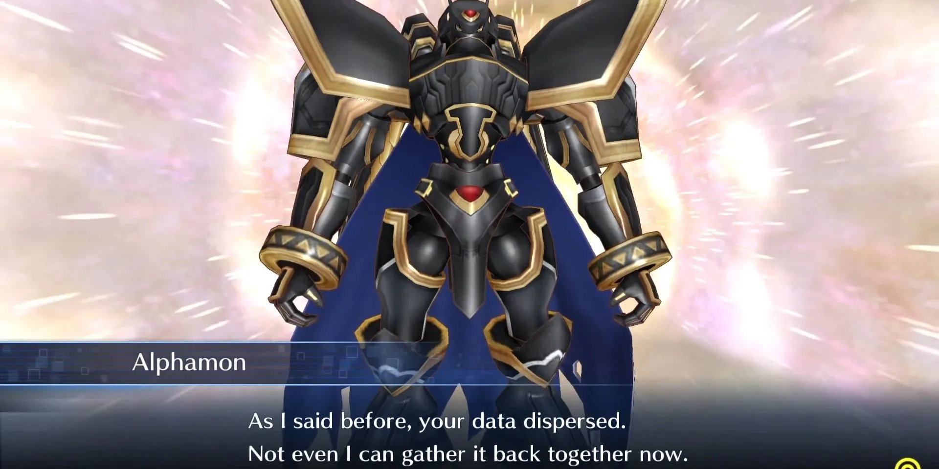 Nhân vật chính nói chuyện với Alphamon trong Digimon Story Cyber Sleuth