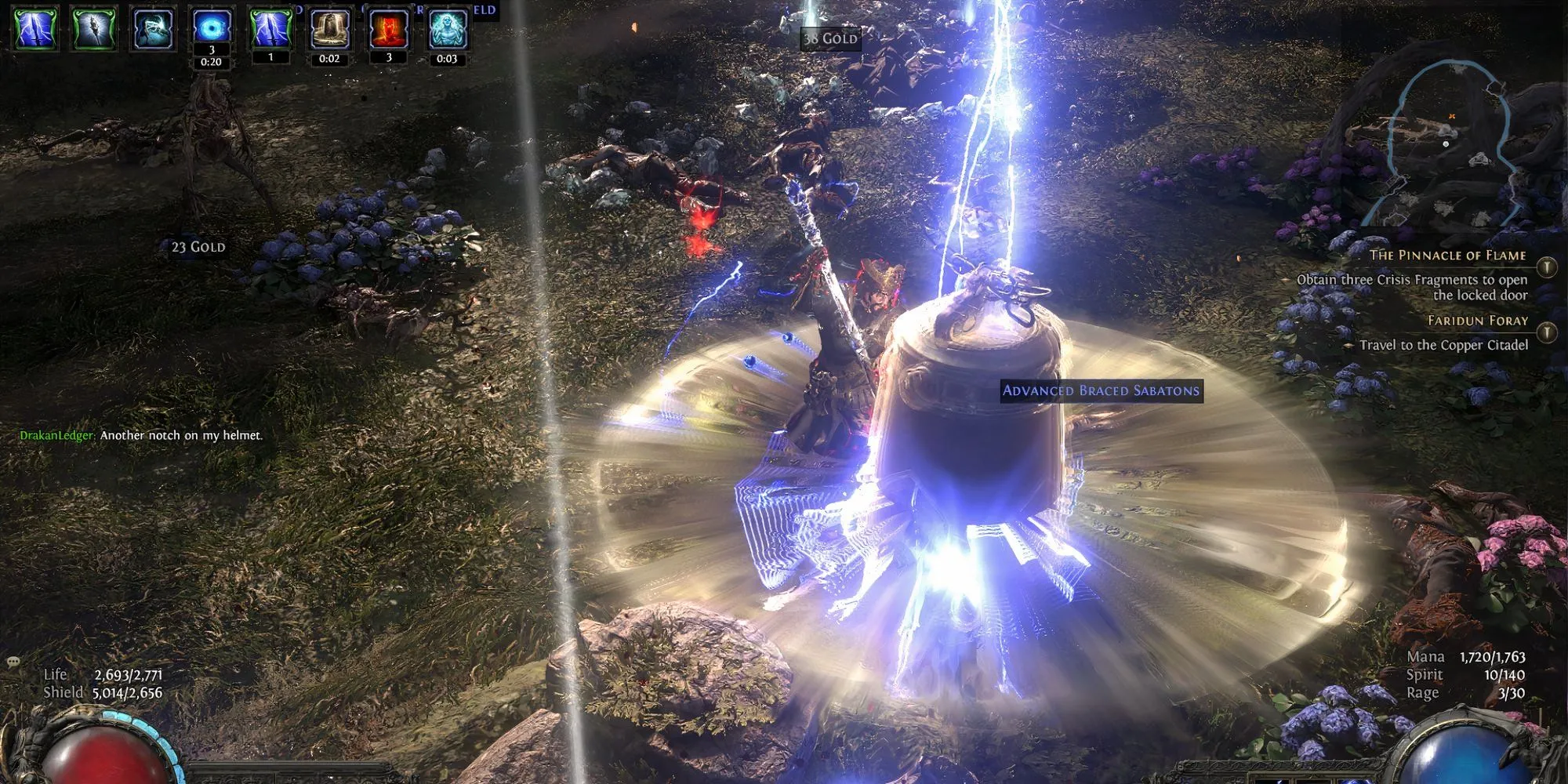 Nhân vật Mercenary đứng cạnh một chiếc chuông Tempest Bell trong Path of Exile II