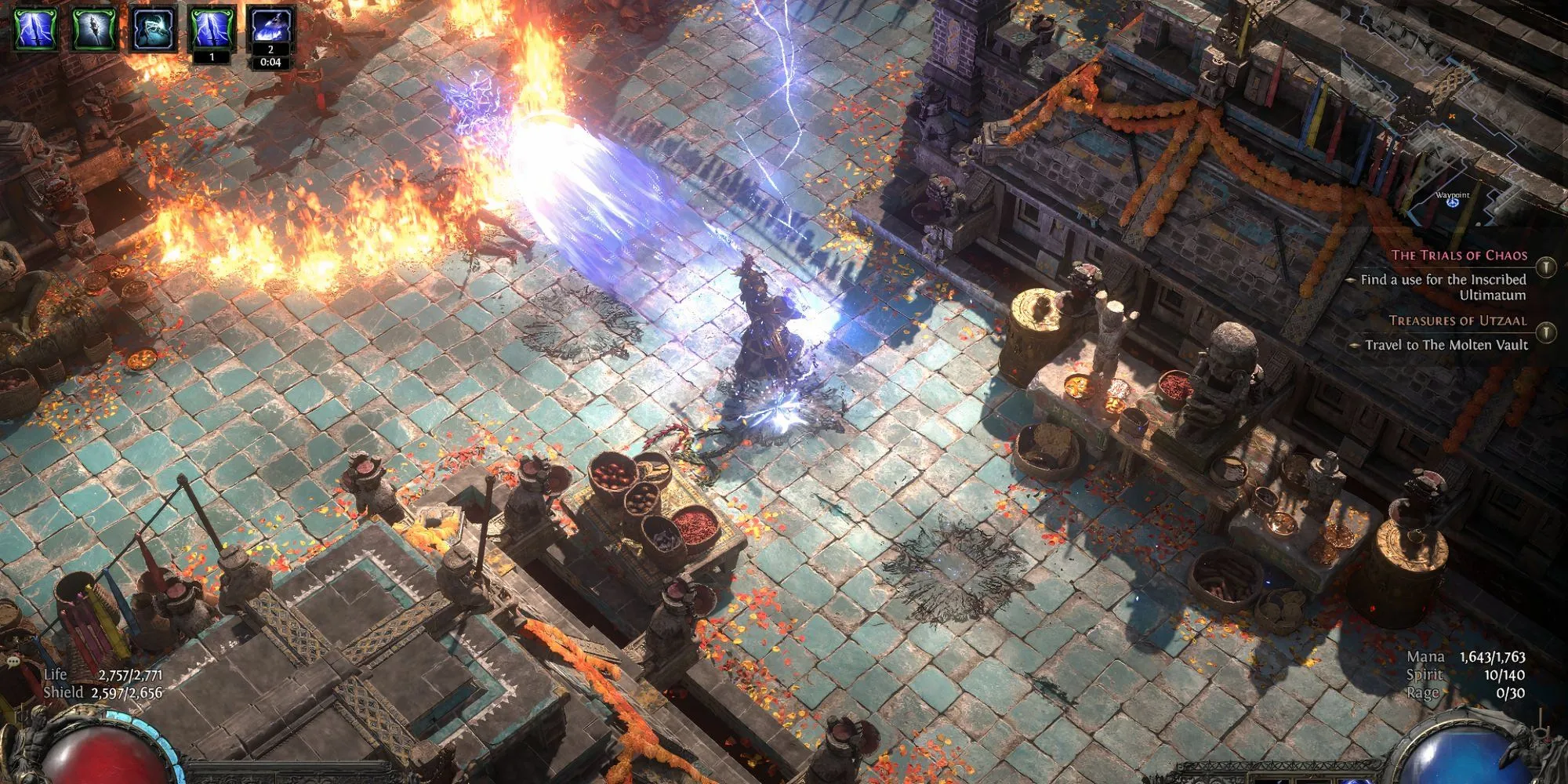 Nhân vật Mercenary sử dụng kỹ năng Charged Staff trong Path of Exile II