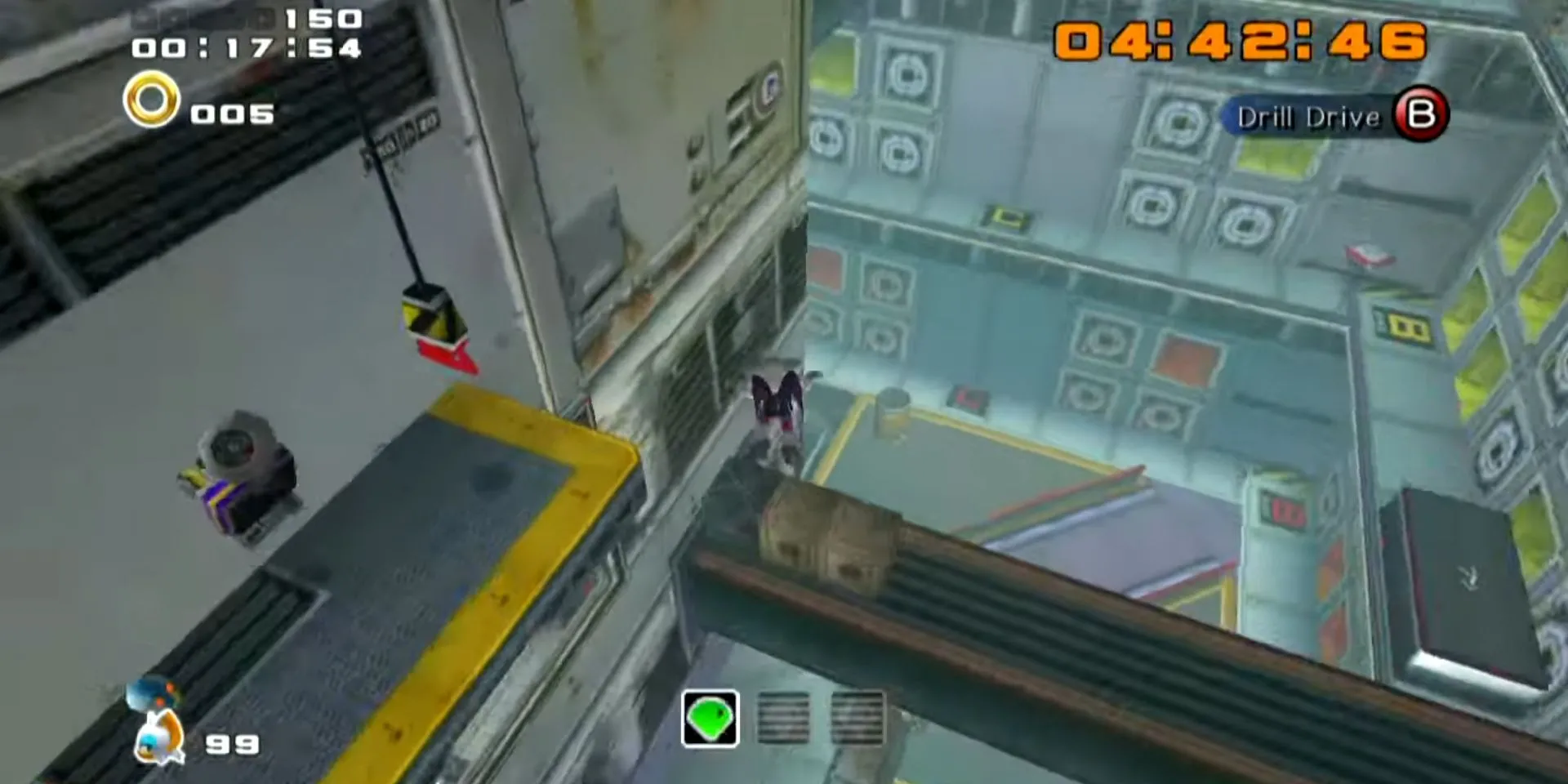 Nhân vật Rouge the Bat trong màn chơi Security Hall của Sonic Adventure 2 với giao diện tìm kiếm kho báu