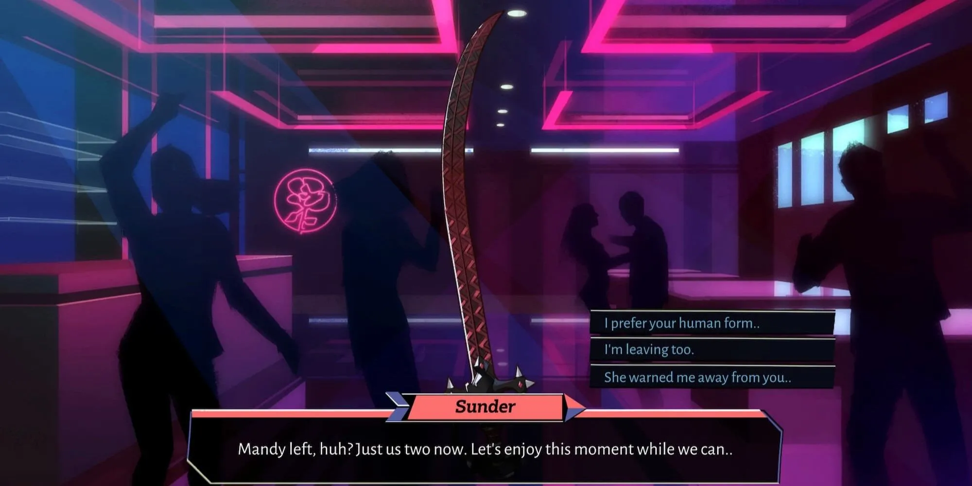 Nhân vật Sunder trong game Boyfriend Dungeon với vẻ ngoài điển trai và thanh kiếm biến hình.