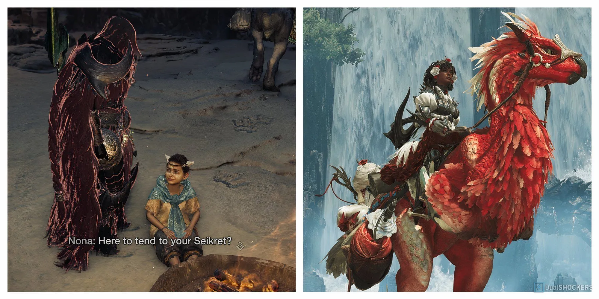 Nhân vật trong Monster Hunter Wilds cùng thú cưỡi Seikret tùy chỉnh độc đáo