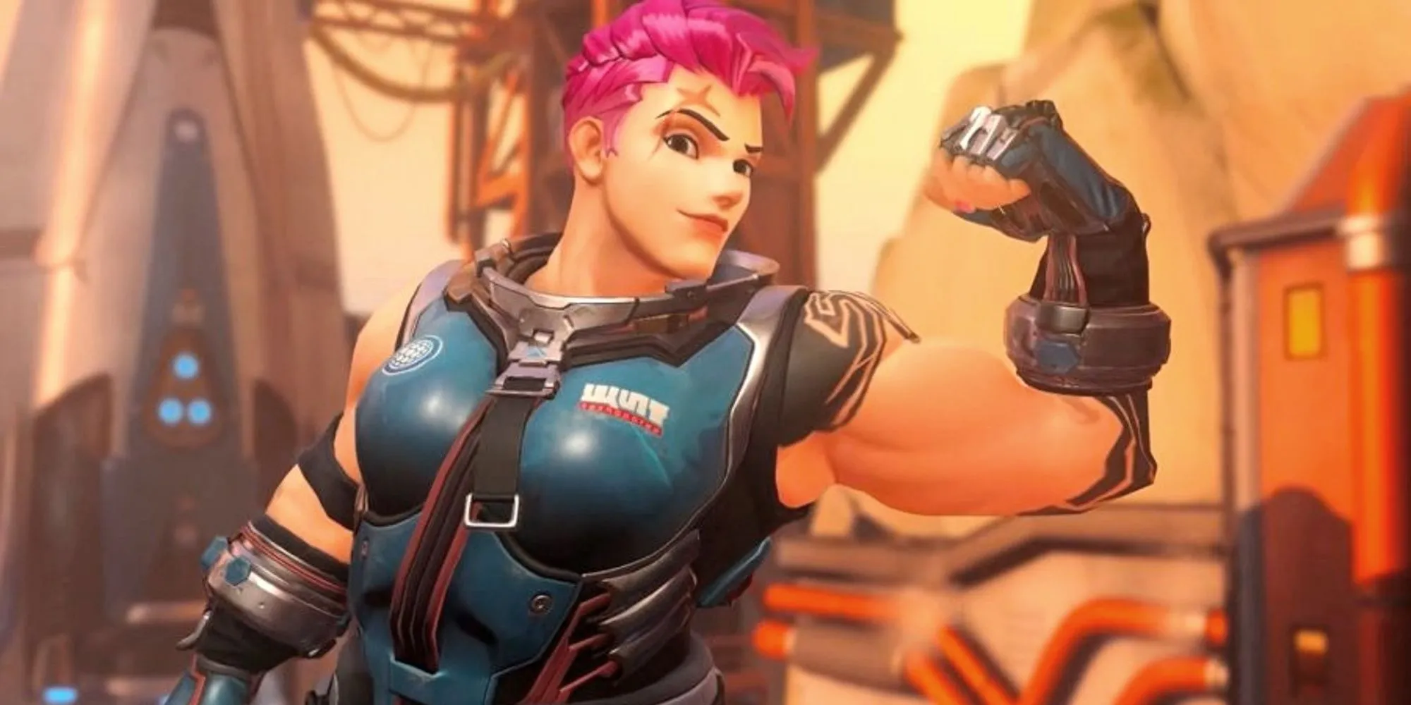 Nhân vật Zarya trong game Overwatch 2 đang thể hiện sức mạnh