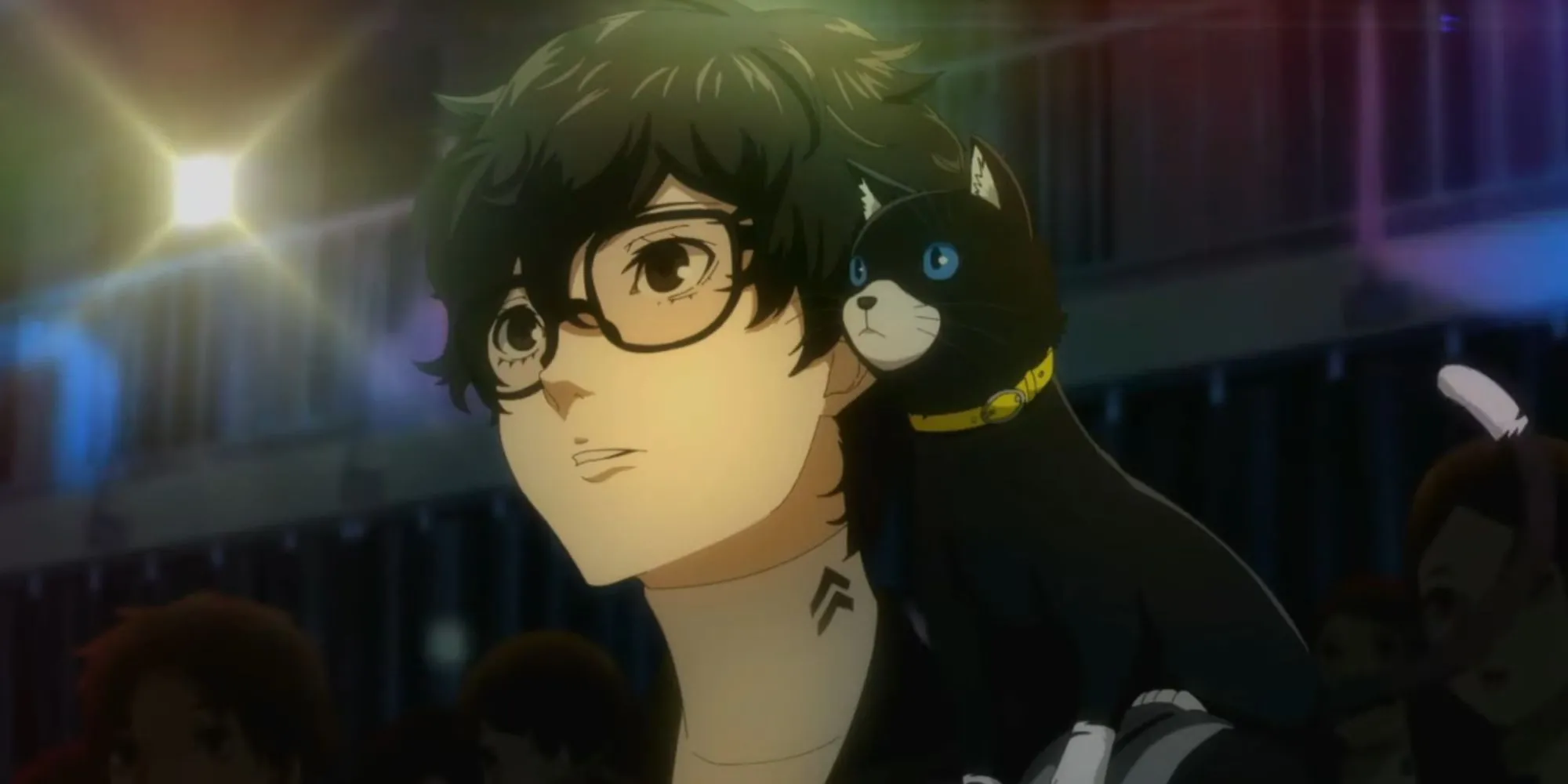 Nhóm Phantom Thieves trong một anime cutscene đầy phong cách của Persona 5.