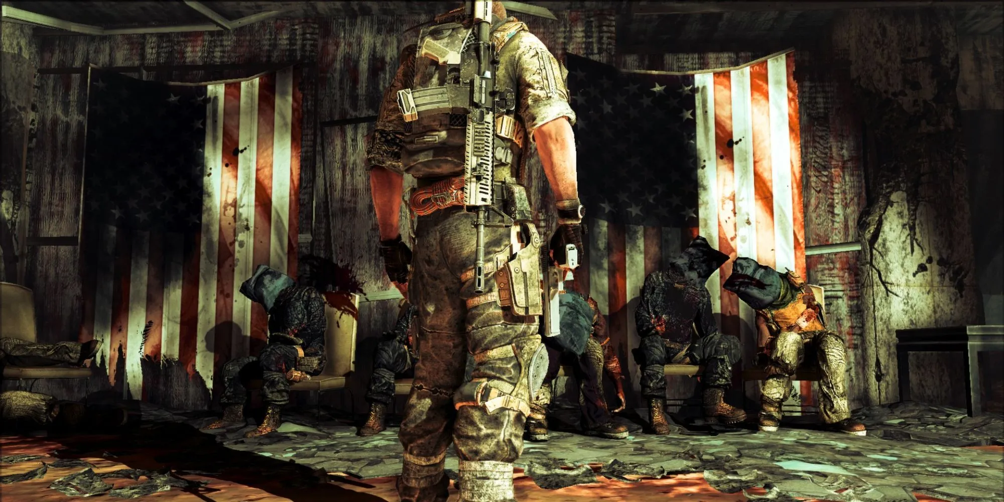 Những người lính bị bắt giữ trong một căn phòng ở Spec Ops: The Line, hé lộ mặt tối của cuộc chiến