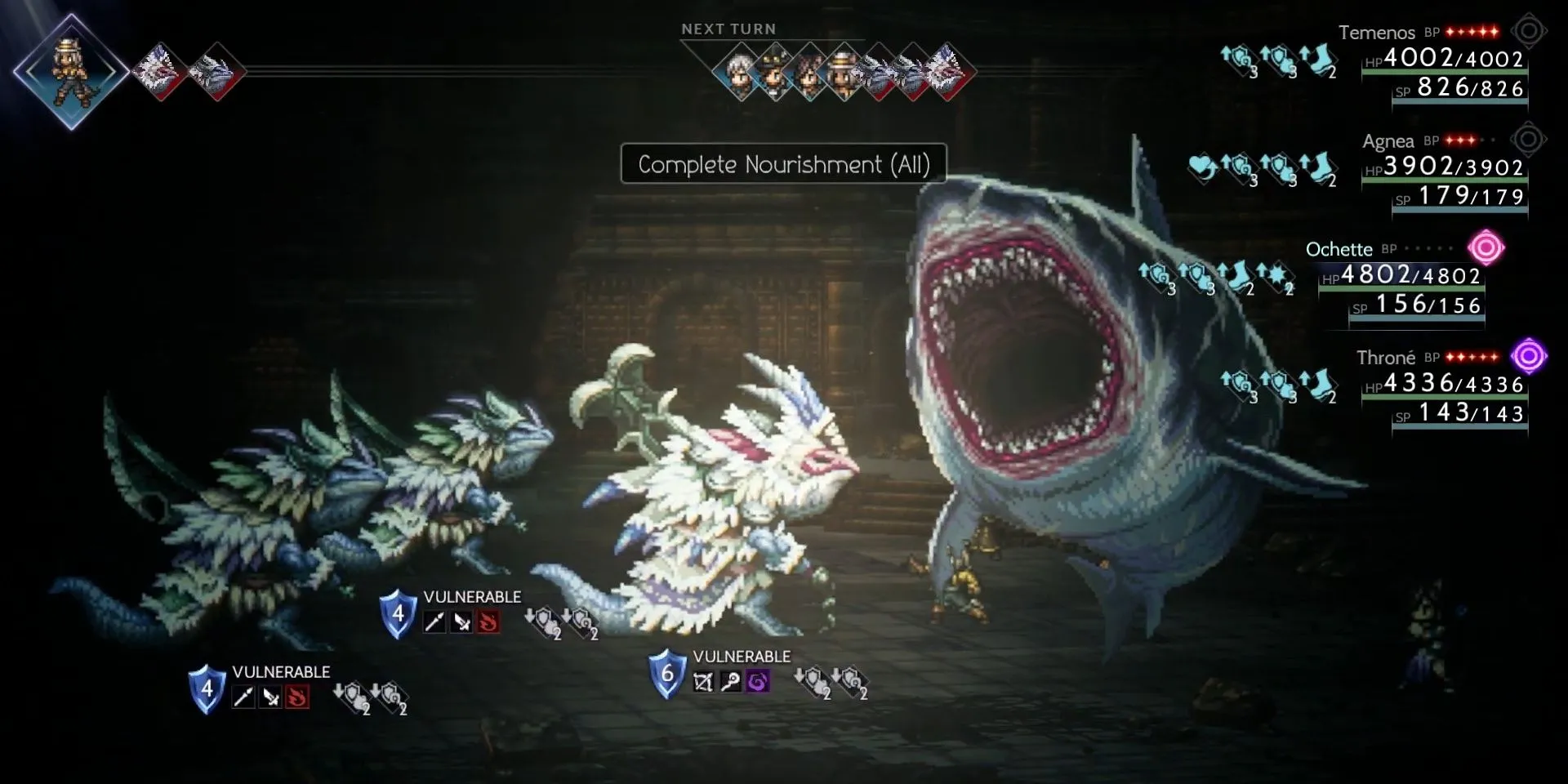 Ochette triệu hồi cá mập trong Octopath Traveler 2 thể hiện khả năng độc đáo