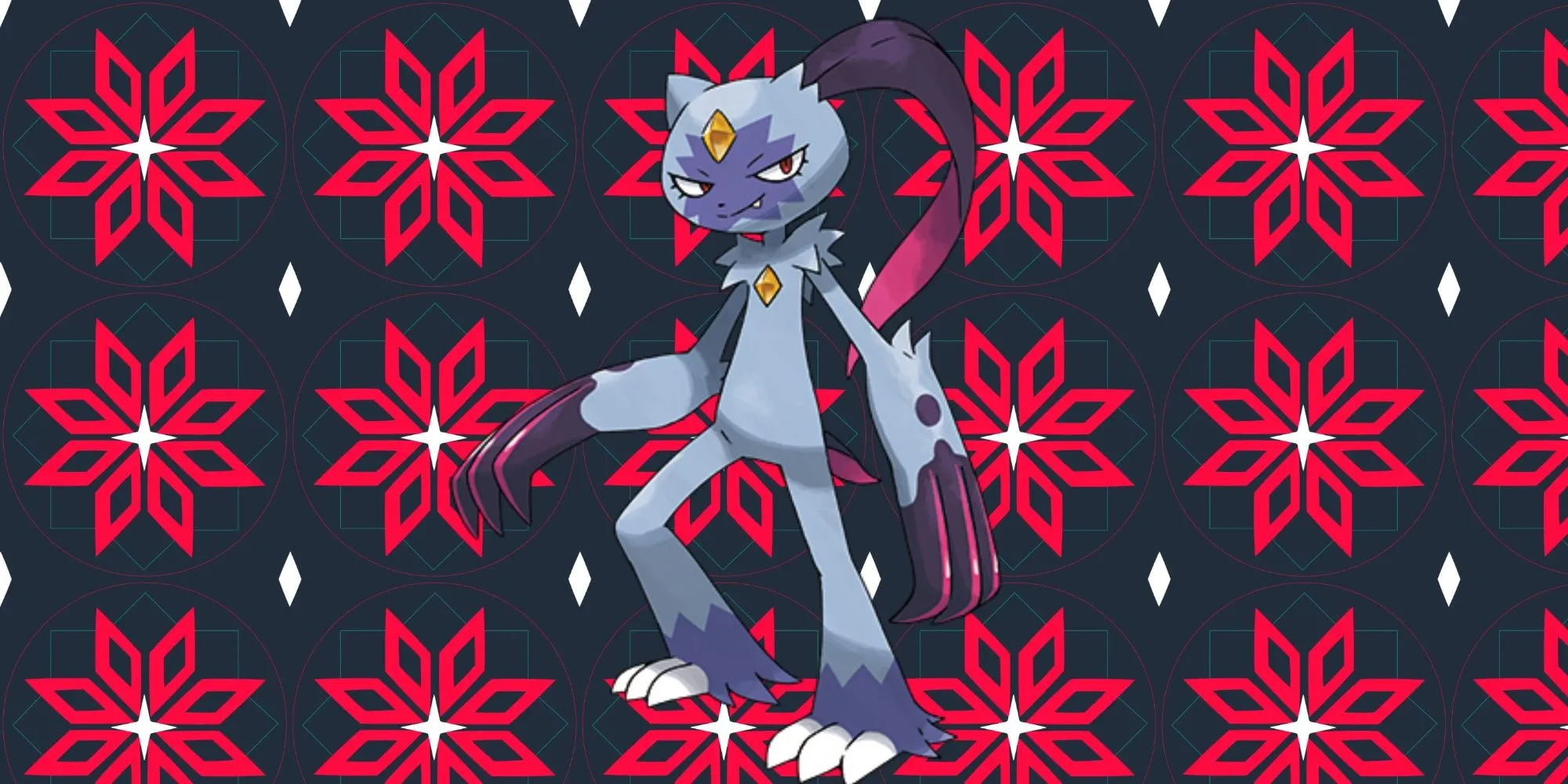 Pokémon Sneasler, dạng tiến hóa của Sneasel Hisui, hệ Giác đấu và Độc, đang đứng trên vách núi trong Pokémon Legends Arceus