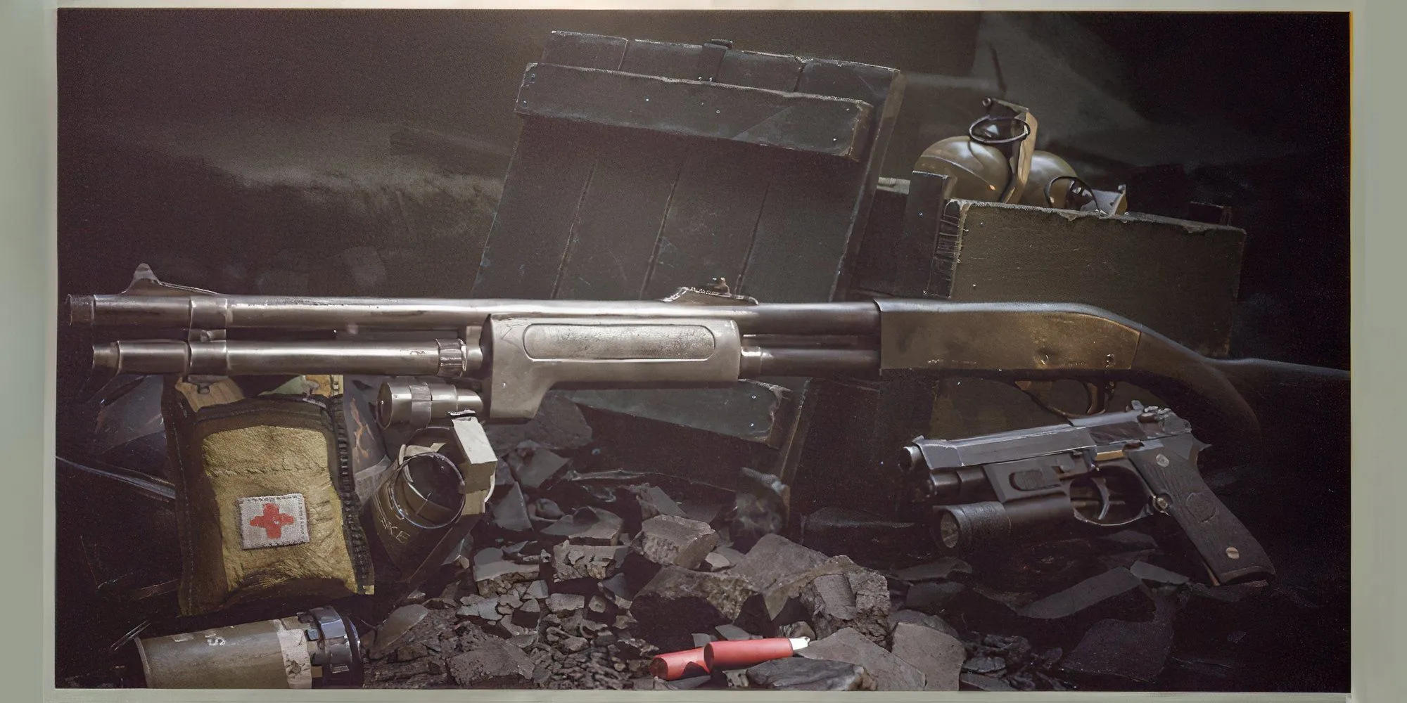 Shotgun M870 với đèn pin tích hợp trên ốp lót tay trong Delta Force Black Hawk Down