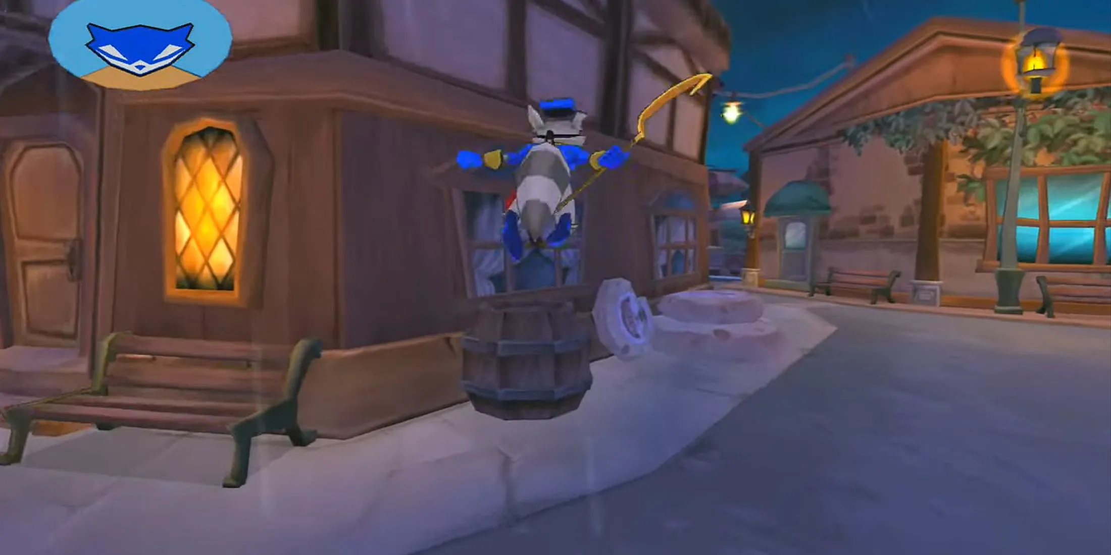 Sly Cooper thực hiện cú nhảy điệu nghệ trong Sly 3 Honor Among Thieves - phần game Sly Cooper tinh tế về cơ chế