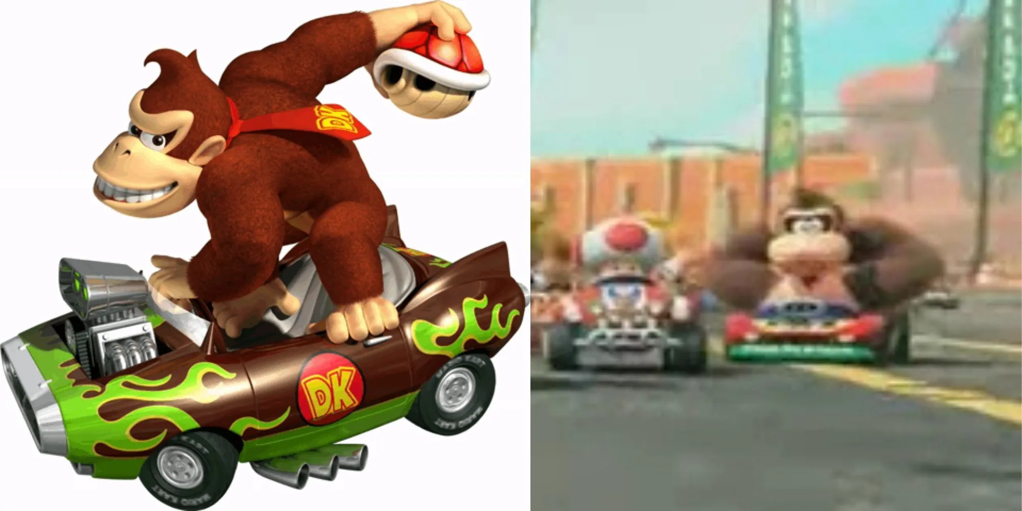 So sánh thiết kế Donkey Kong trong Mario Kart Wii và thiết kế mới trong Mario Kart 9 (dự kiến), minh họa sự thay đổi về biểu cảm