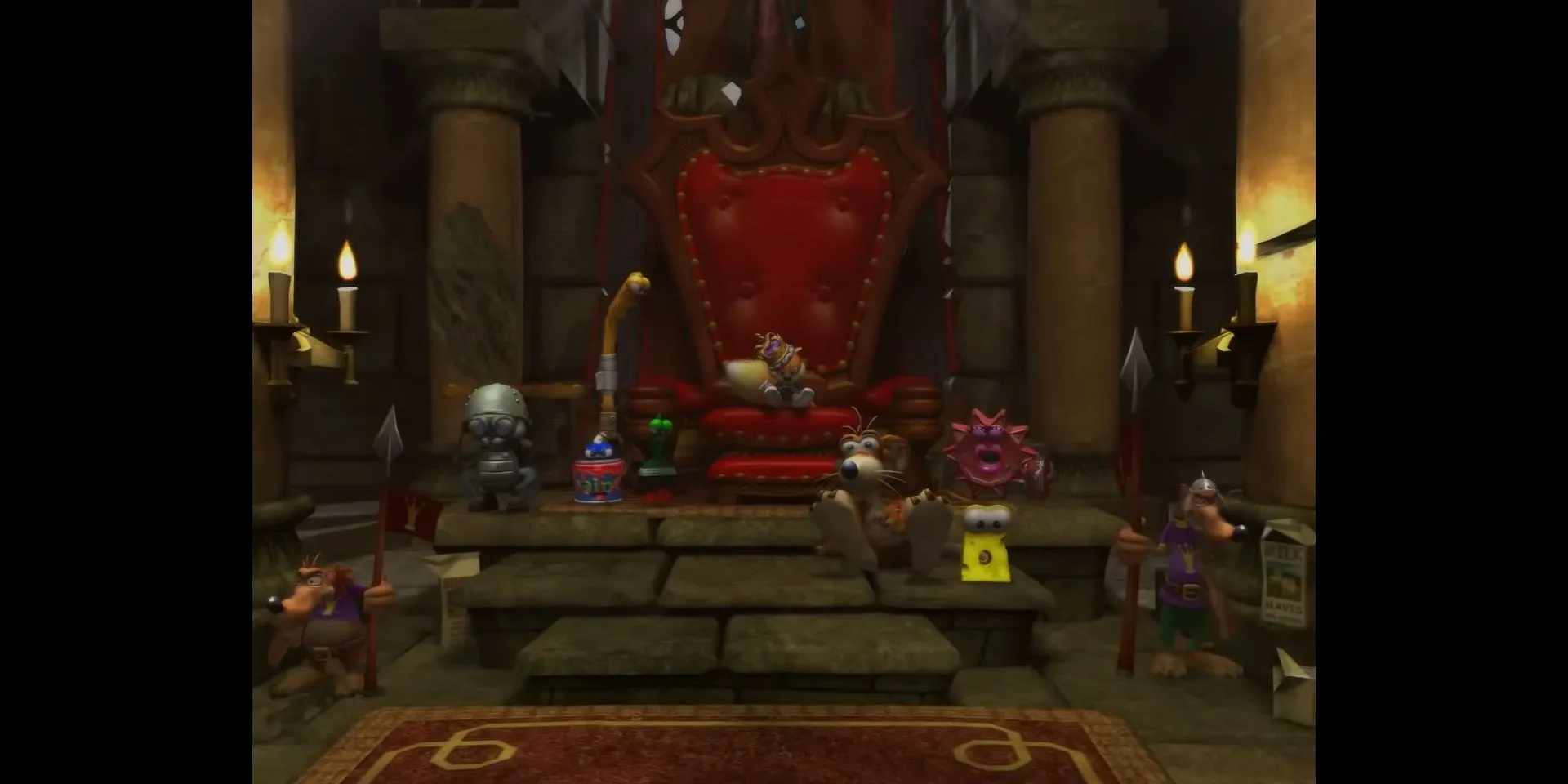 Sóc Conker cau có ngồi trên ngai vàng trong Conker's Bad Fur Day