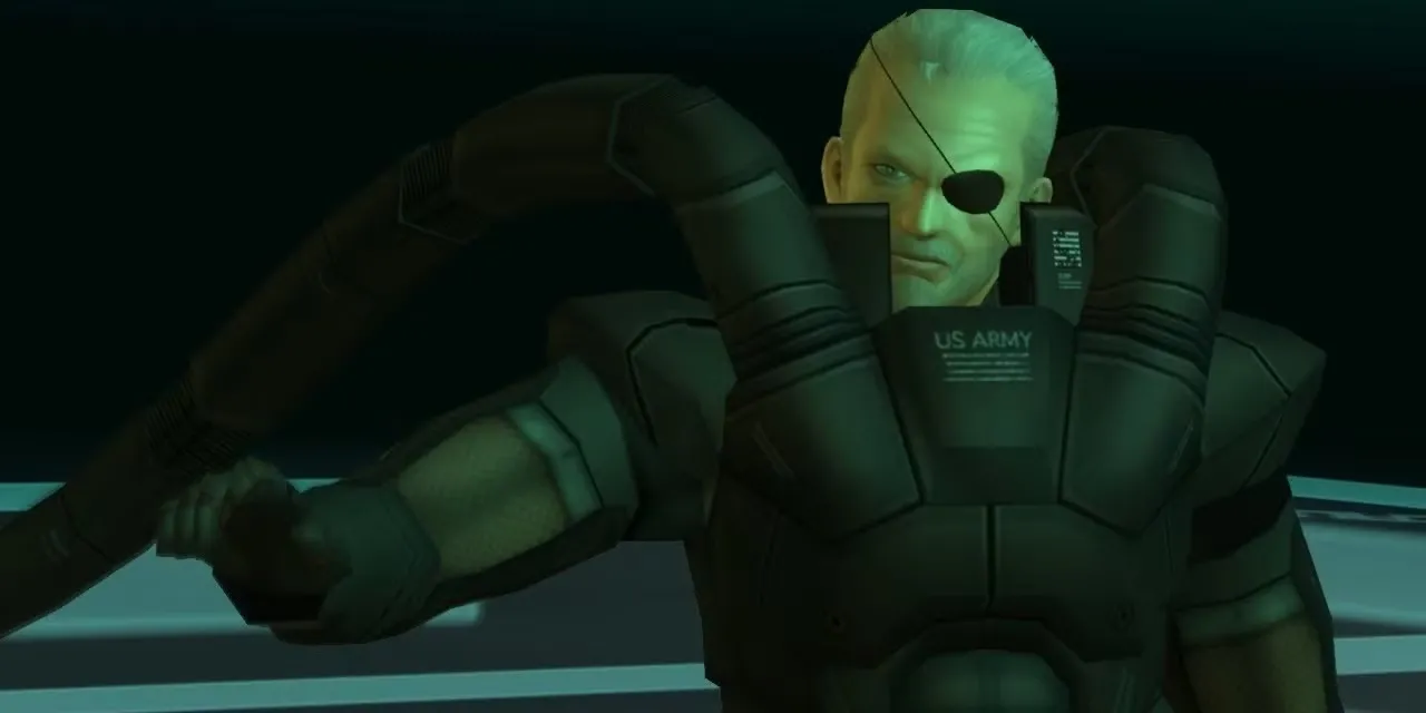 Solidus Snake với bộ giáp đặc trưng trong Metal Gear Solid 2