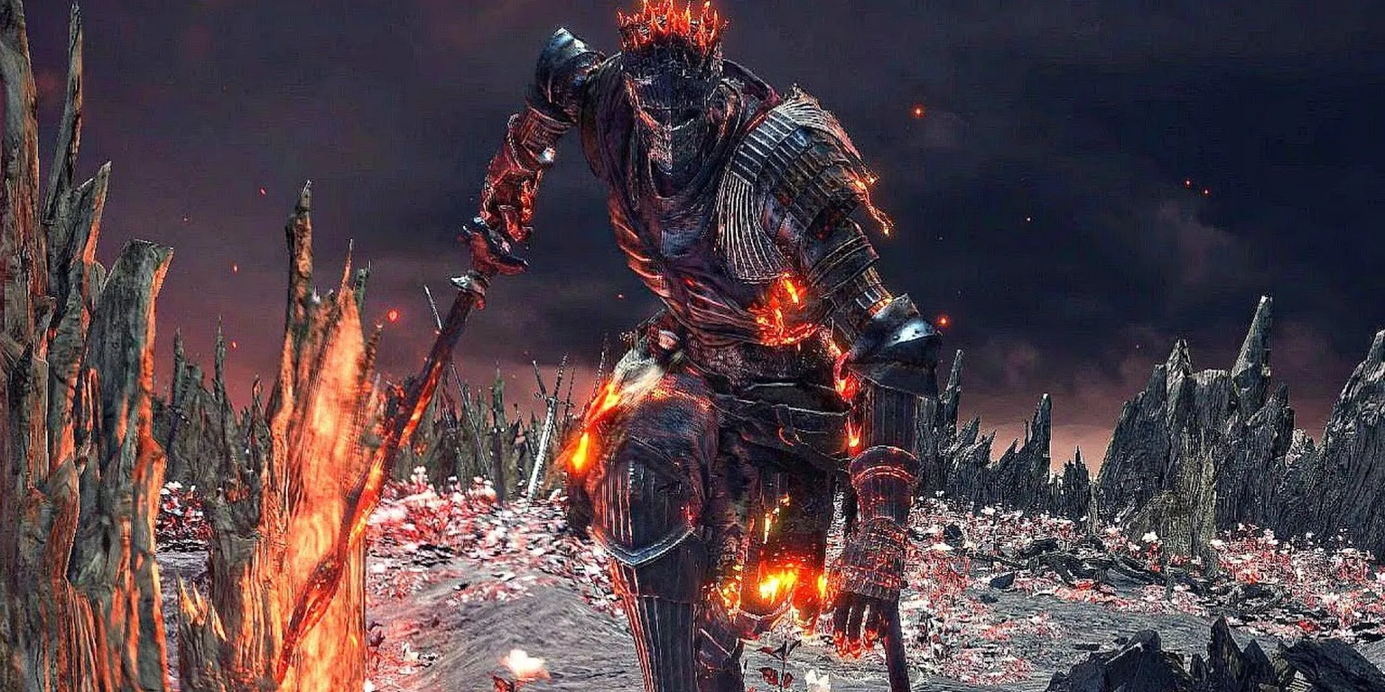 Soul of Cinder lao về phía người chơi trong trận đấu trùm ở Dark Souls 3