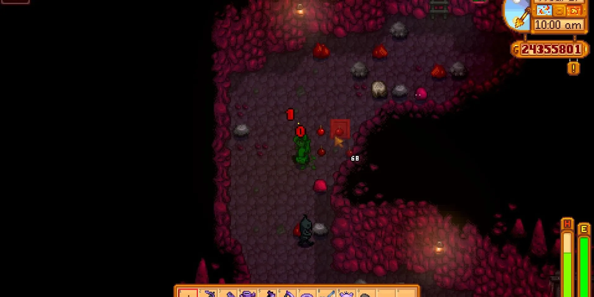 Sử dụng bom và cuốc chim để khai thác trong hầm mỏ Stardew Valley