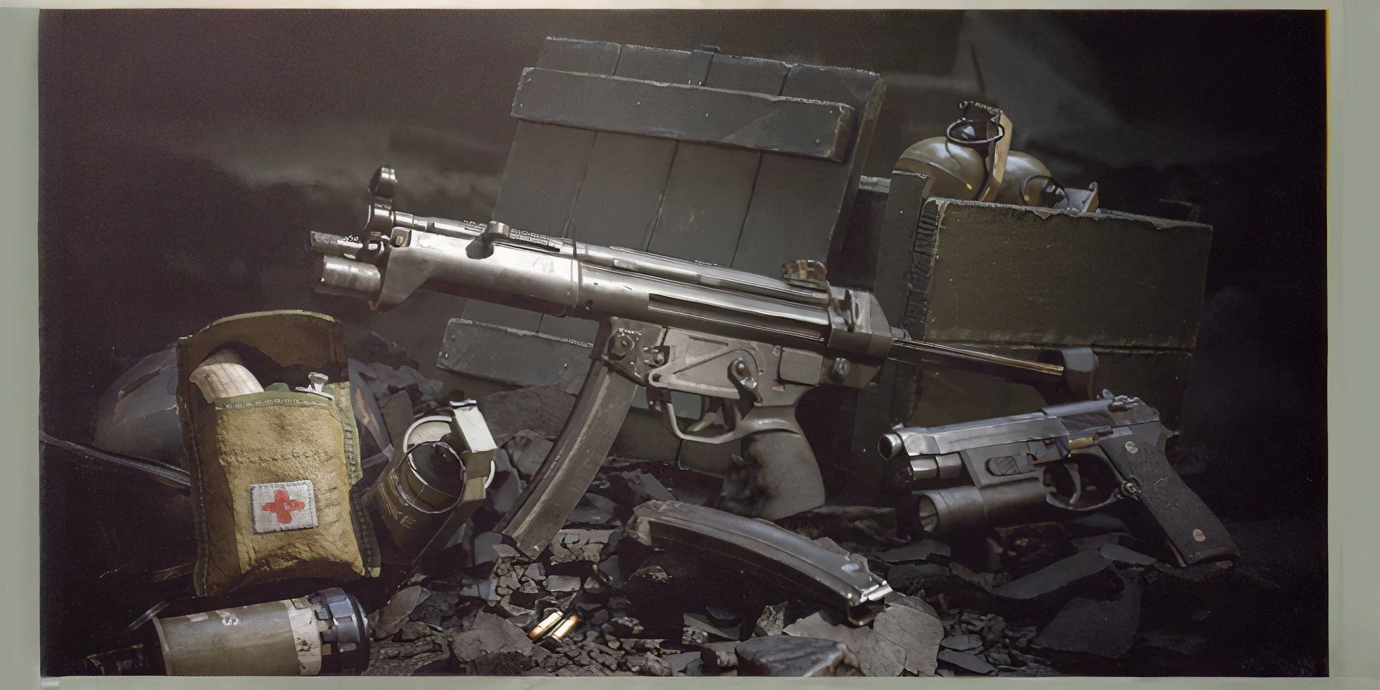 Súng tiểu liên HK MP5 với báng rút và đèn pin gắn dưới nòng trong Delta Force Black Hawk Down
