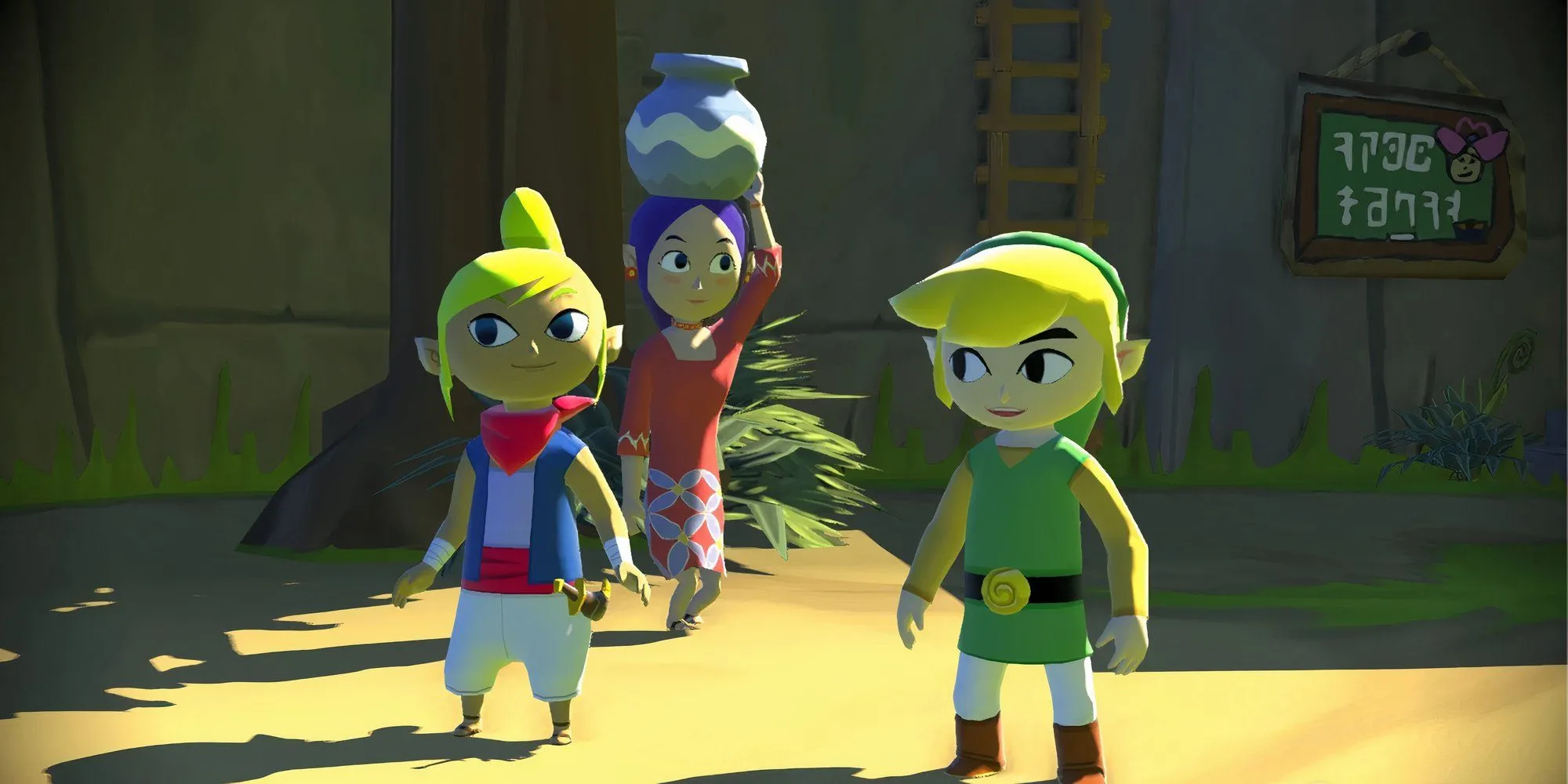 Tetra và Link nói chuyện với một NPC trong The Legend of Zelda: The Wind Waker HD