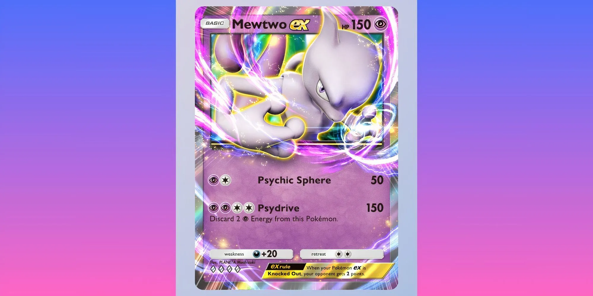 Thẻ bài Mewtwo EX hệ Tâm Linh trong Pokemon TCG Pocket với đòn Psydrive